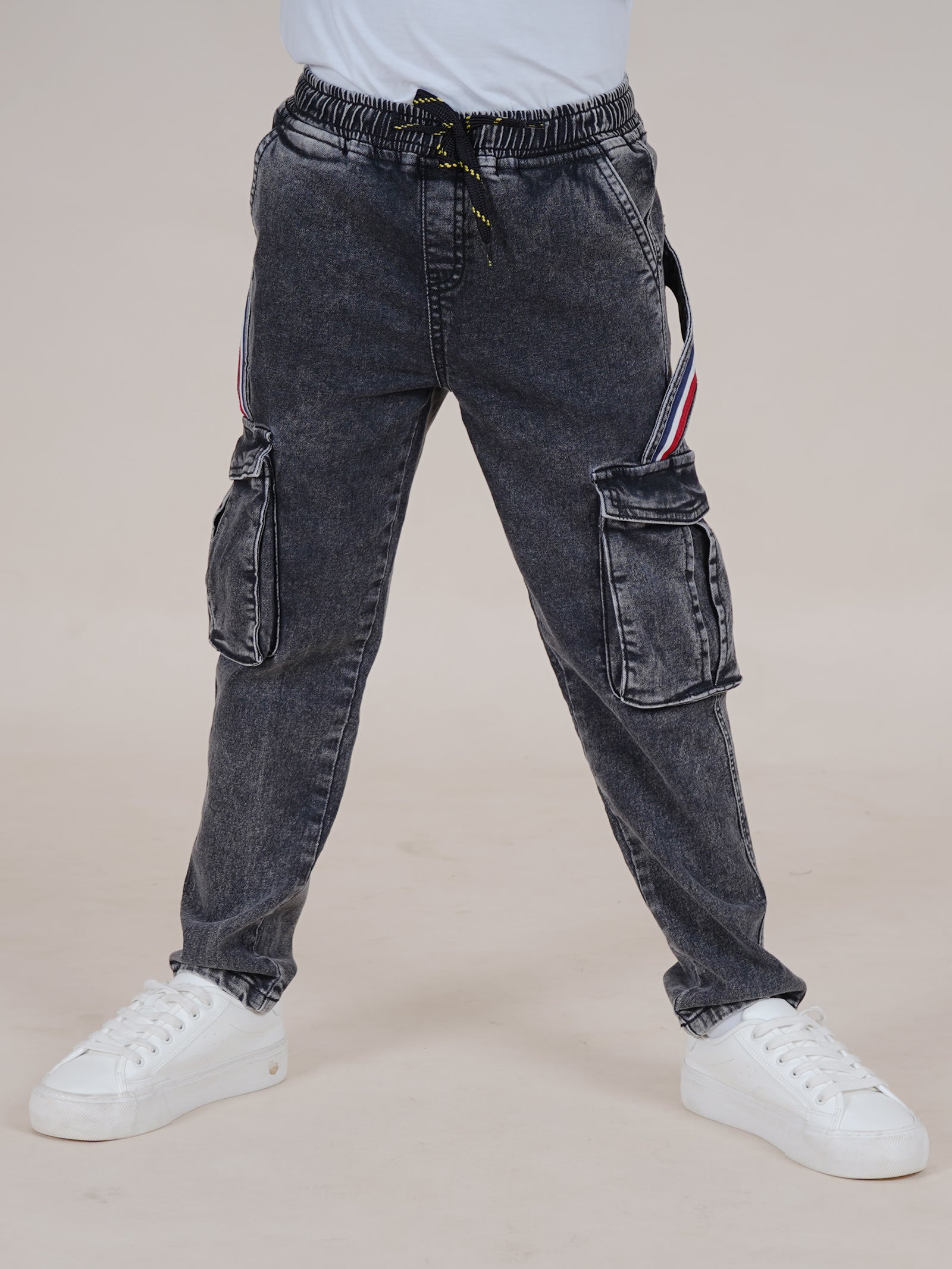 Boys Full Length Cargo Pocket Denim Jean With Side Strap
