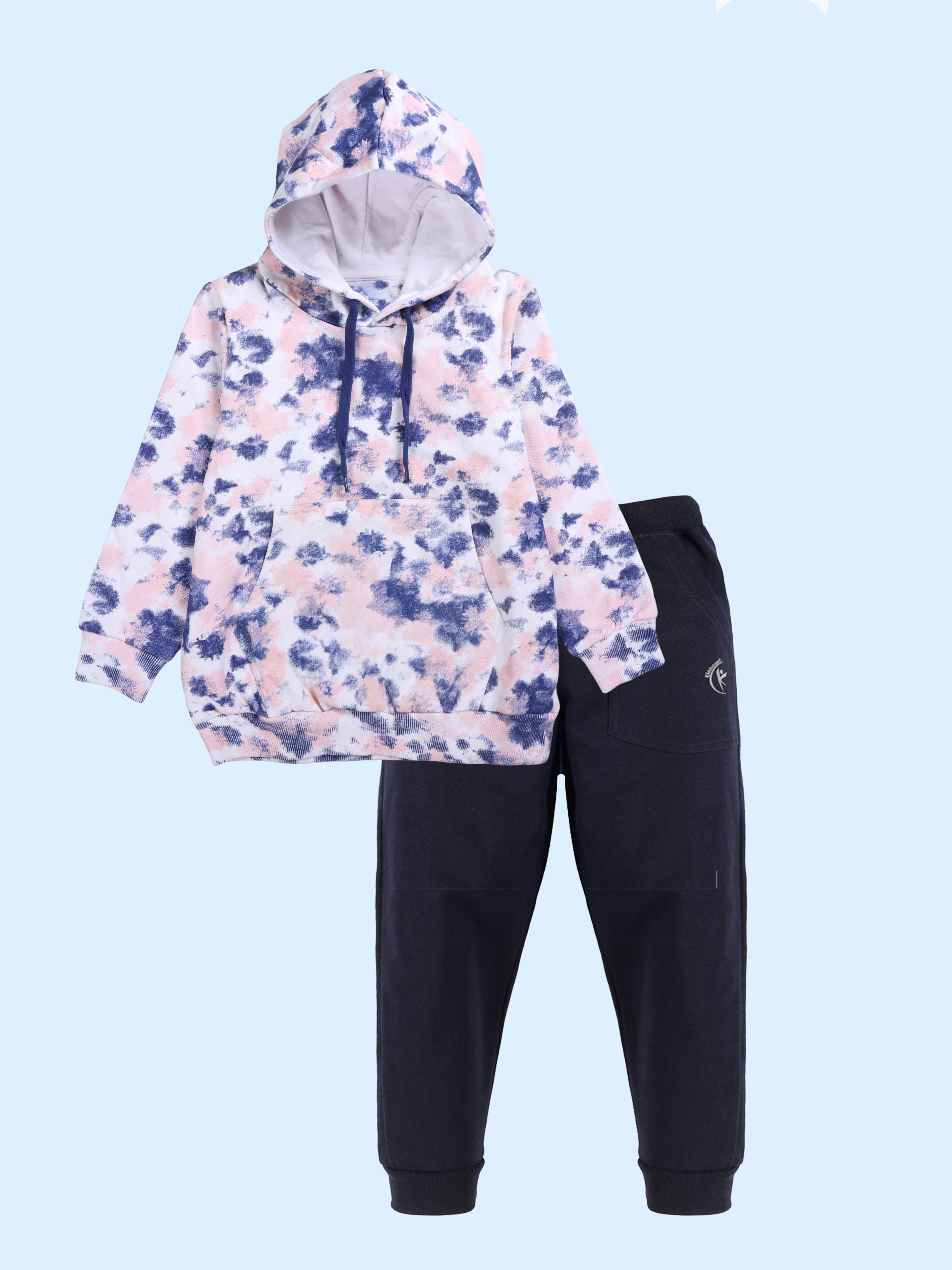 Boys Cotton Fleece Full Sleeves Tie & Dye Hooded Sweatshirt & Fleece Track Pant Set