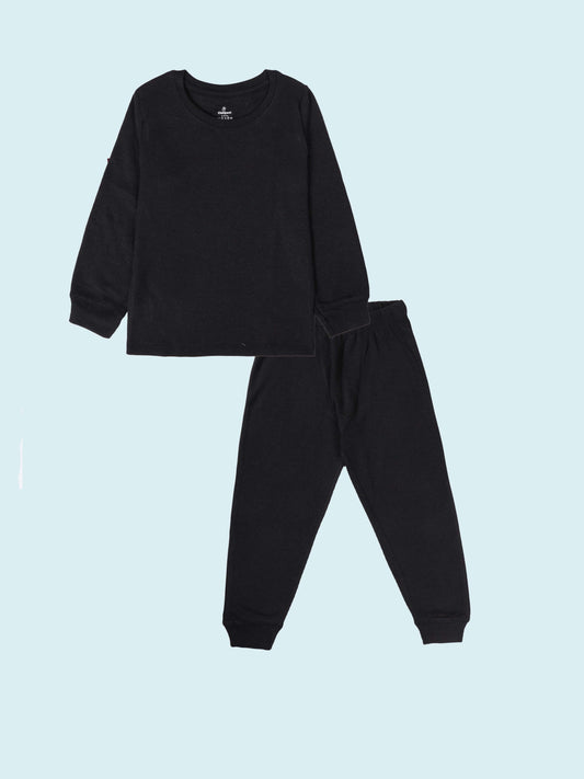 Kiddopanti Unisex Cotton Knit Full Sleeves Solid Tee And Pant Thermal Set