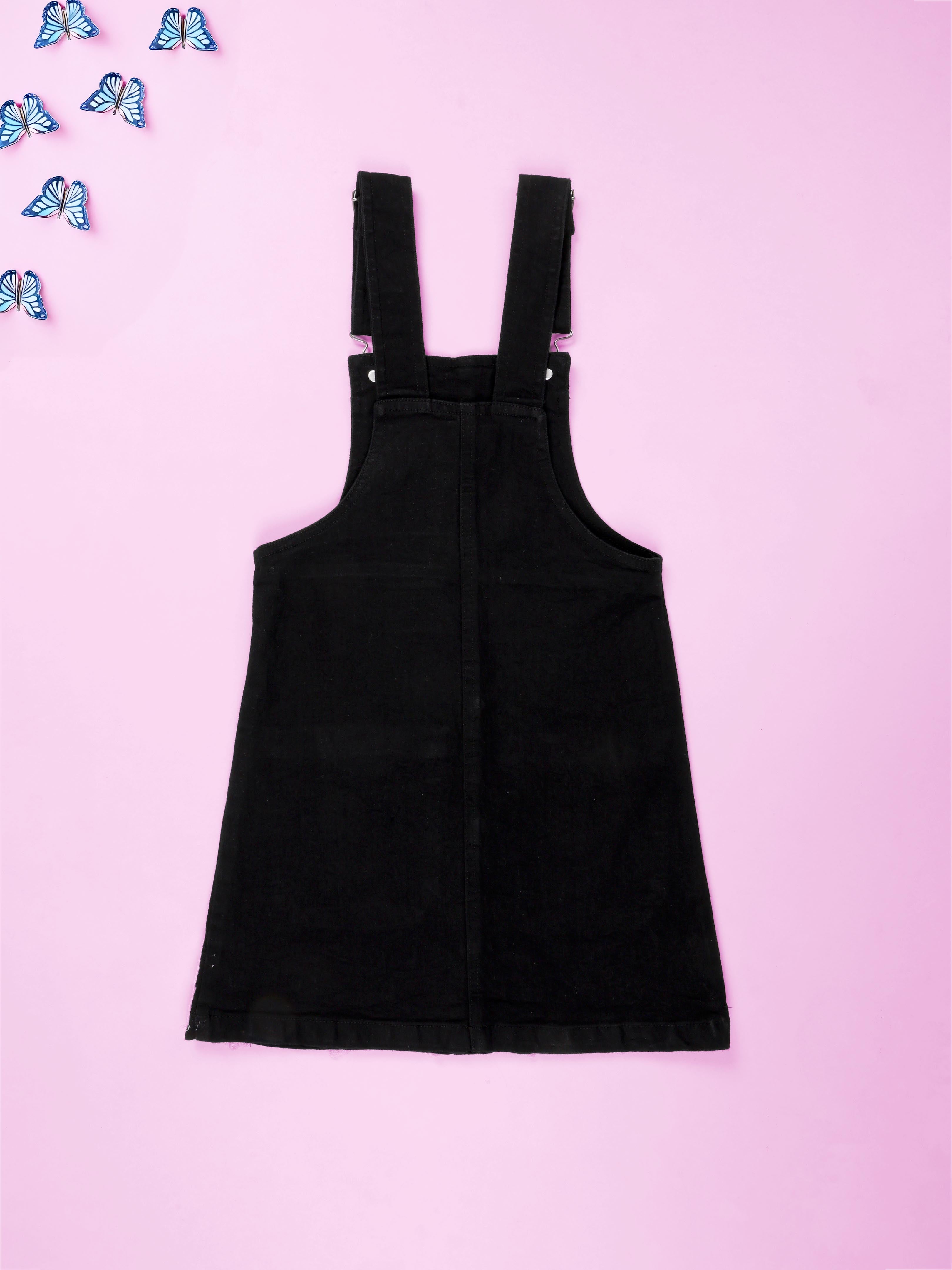 Kiddopanti Girls Denim Dungaree Skirt with Appliques