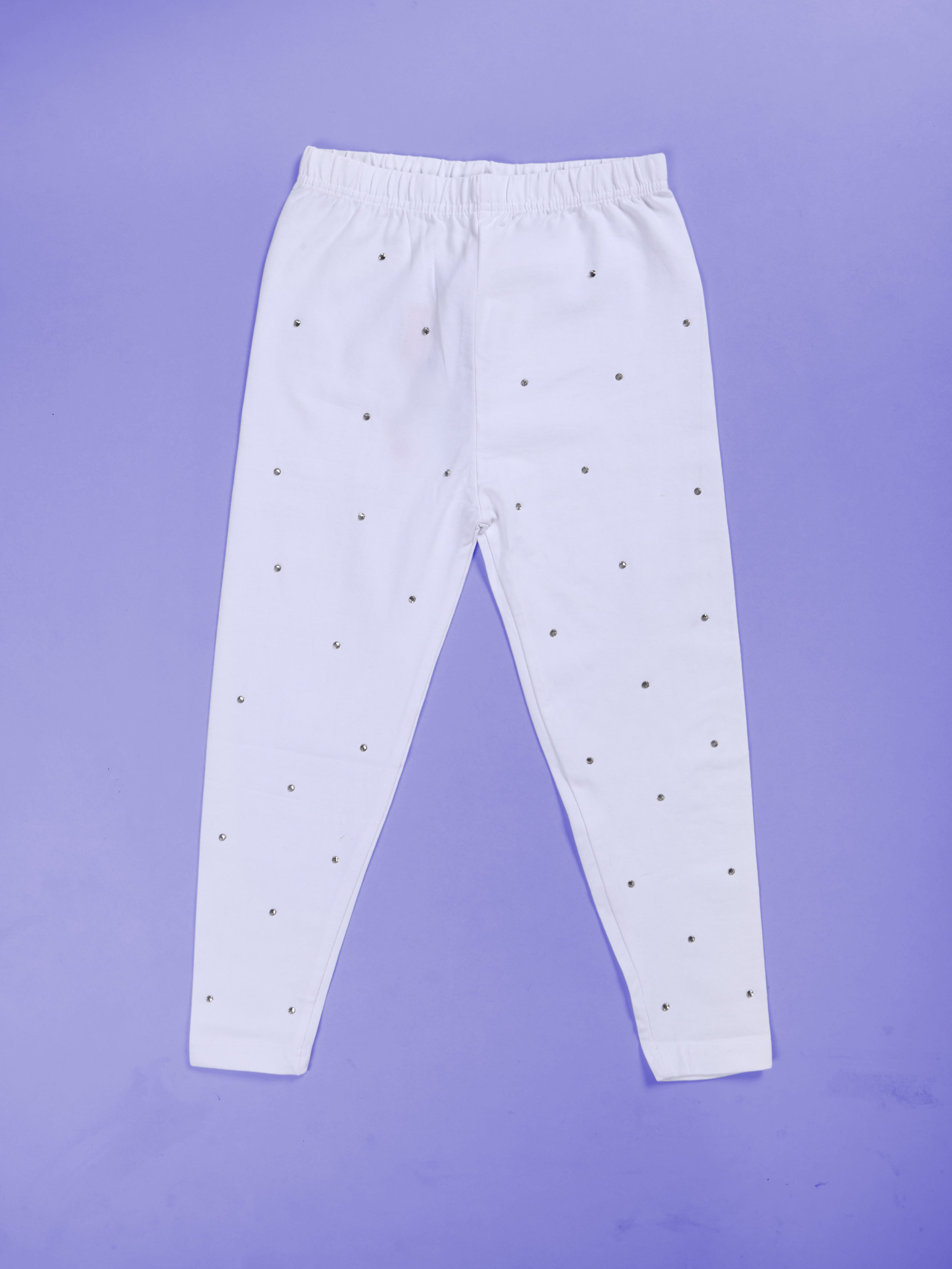Girls Cotton Spandex Solid Legging With Rhinestones