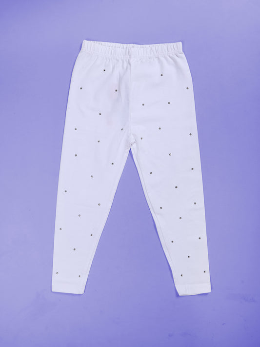 Girls Cotton Spandex Solid Legging With Rhinestones