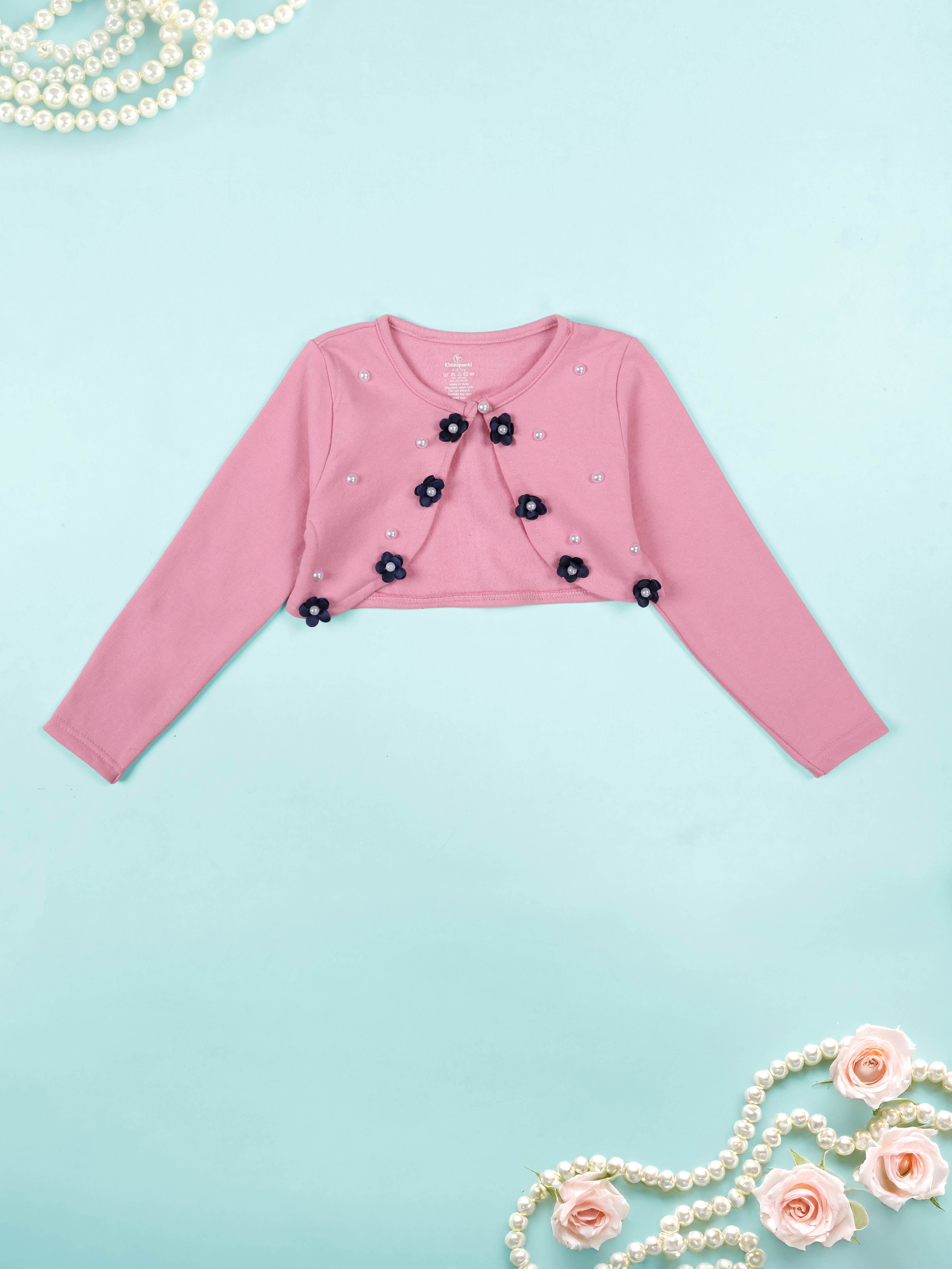 Girls Fleece Floral Pearl & Butterfly Rhinestone Appliques Shrugs Pack of 2