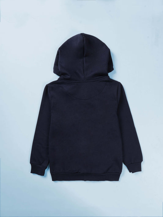 Girls Cotton Fleece Full Sleeves Zip Front Open Solid Butterfly Beads And Rhinestones Hooded Sweatshirt