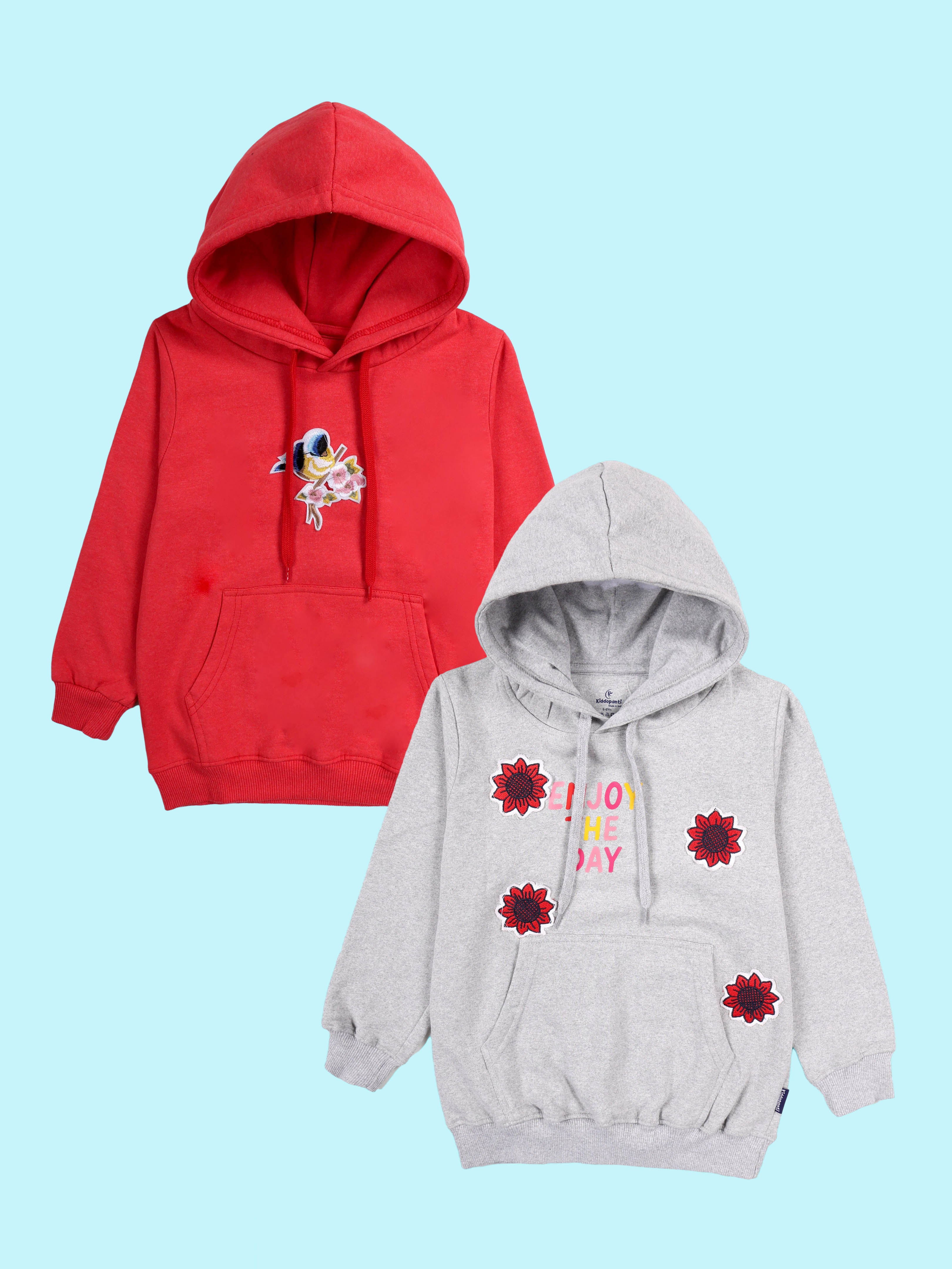 Kiddopanti Girls Graphic Printed Fleece Pullover Hoodie Sweatshirt Pack of 2