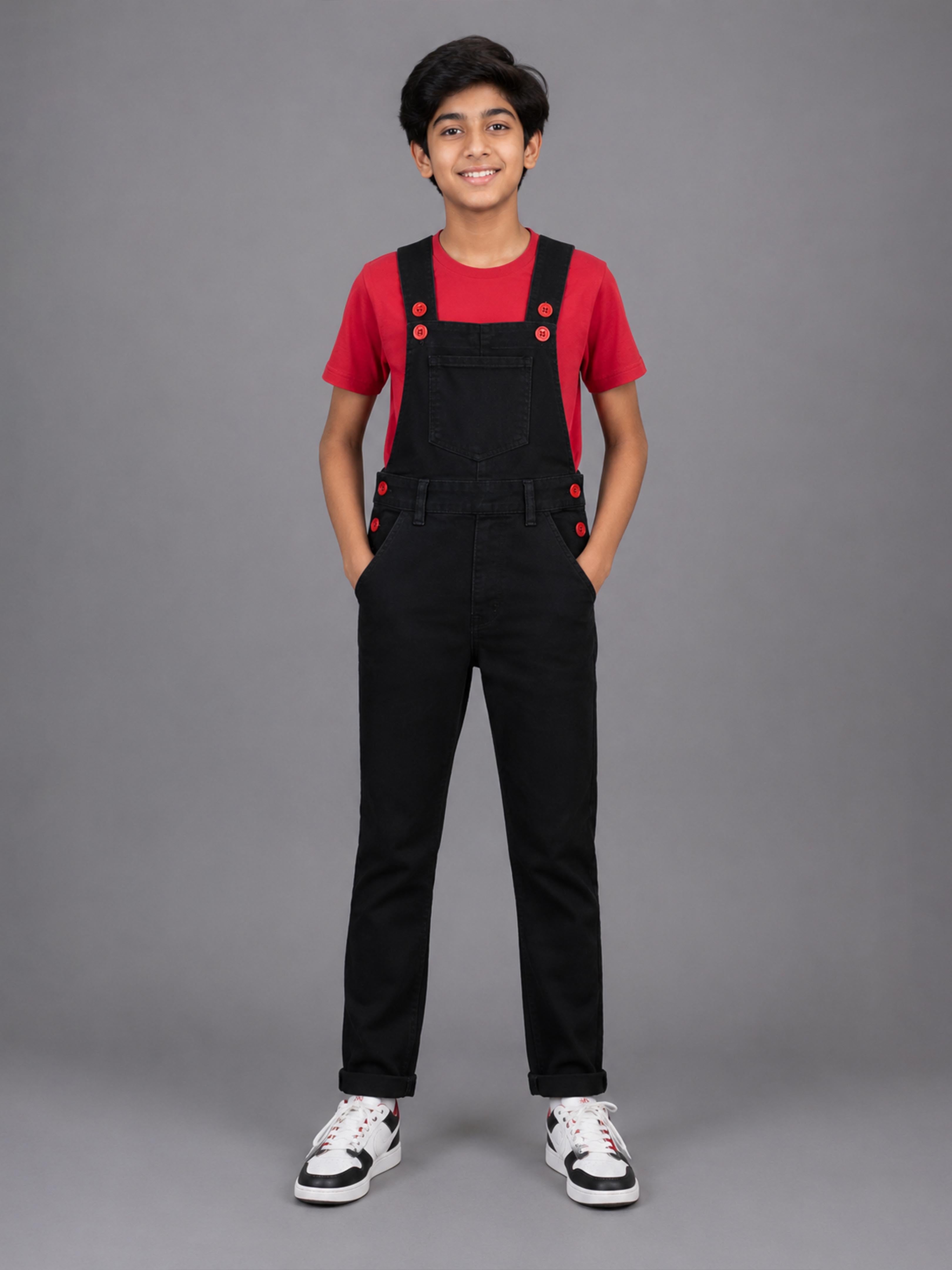Kiddopanti Boys Denim Woven Solid Dungaree Pant