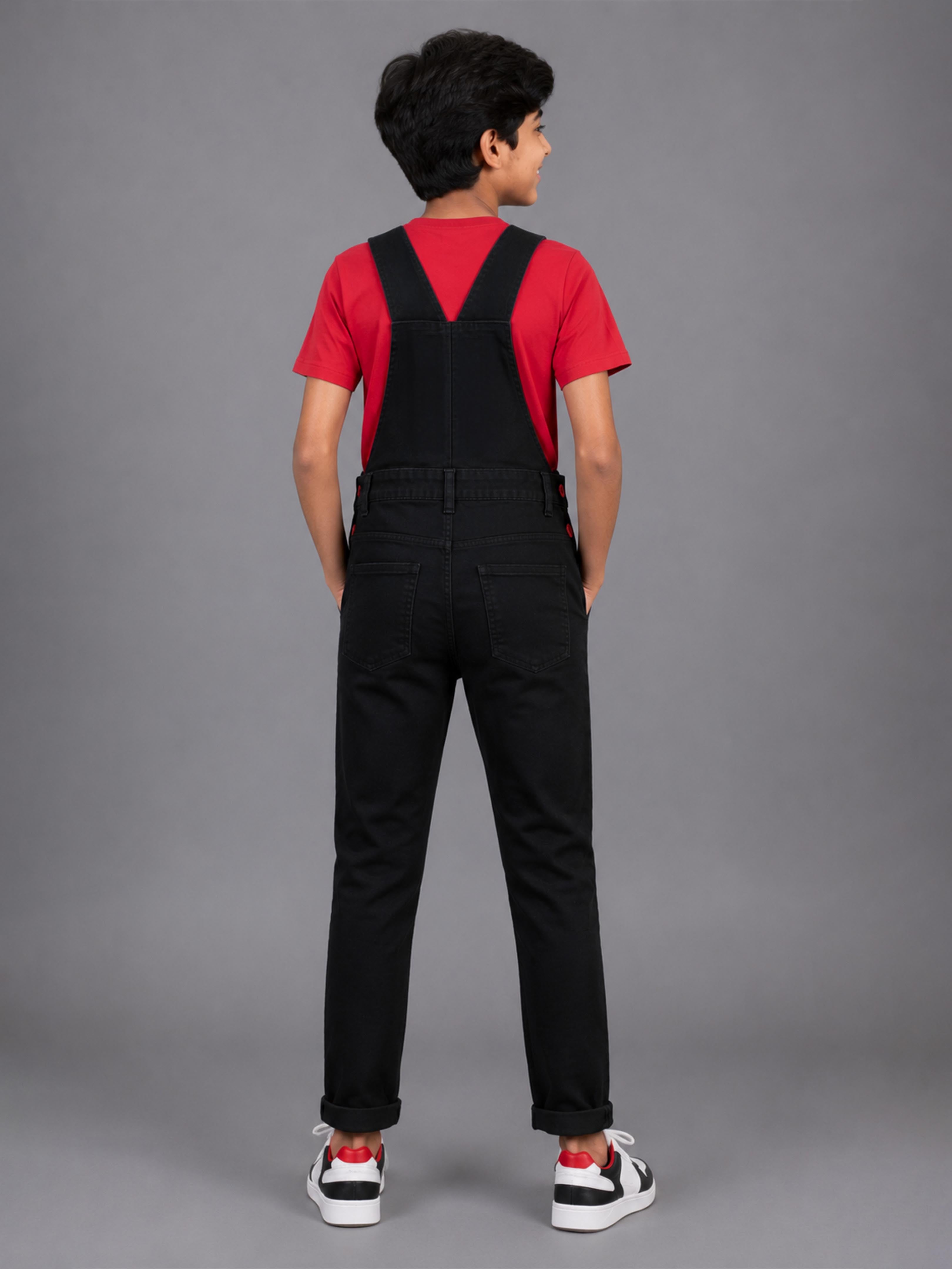 Kiddopanti Boys Denim Woven Solid Dungaree Pant