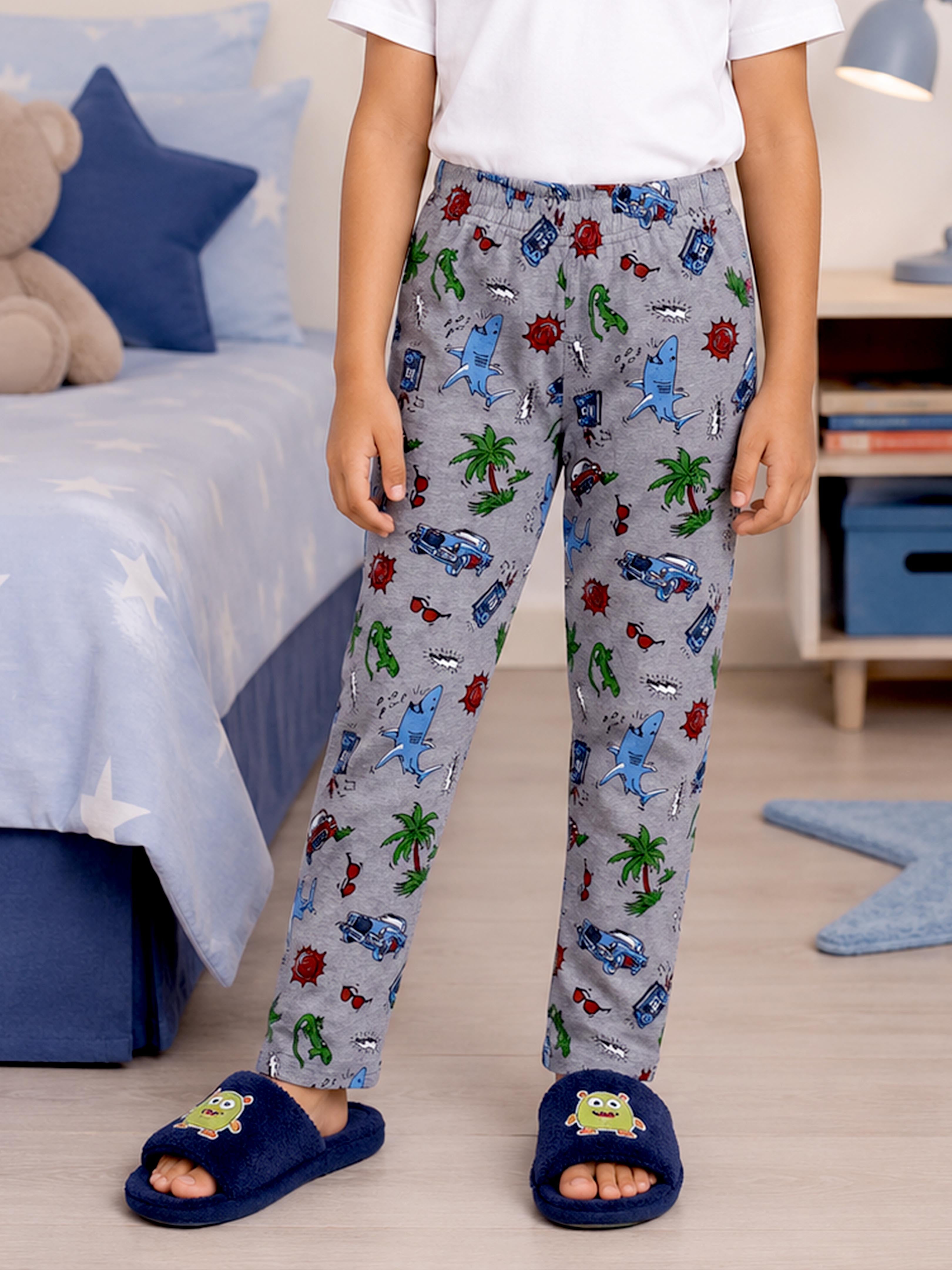 Kiddopanti Boys Cotton Knit Car Printed Pyjama Pant with Single Pocket