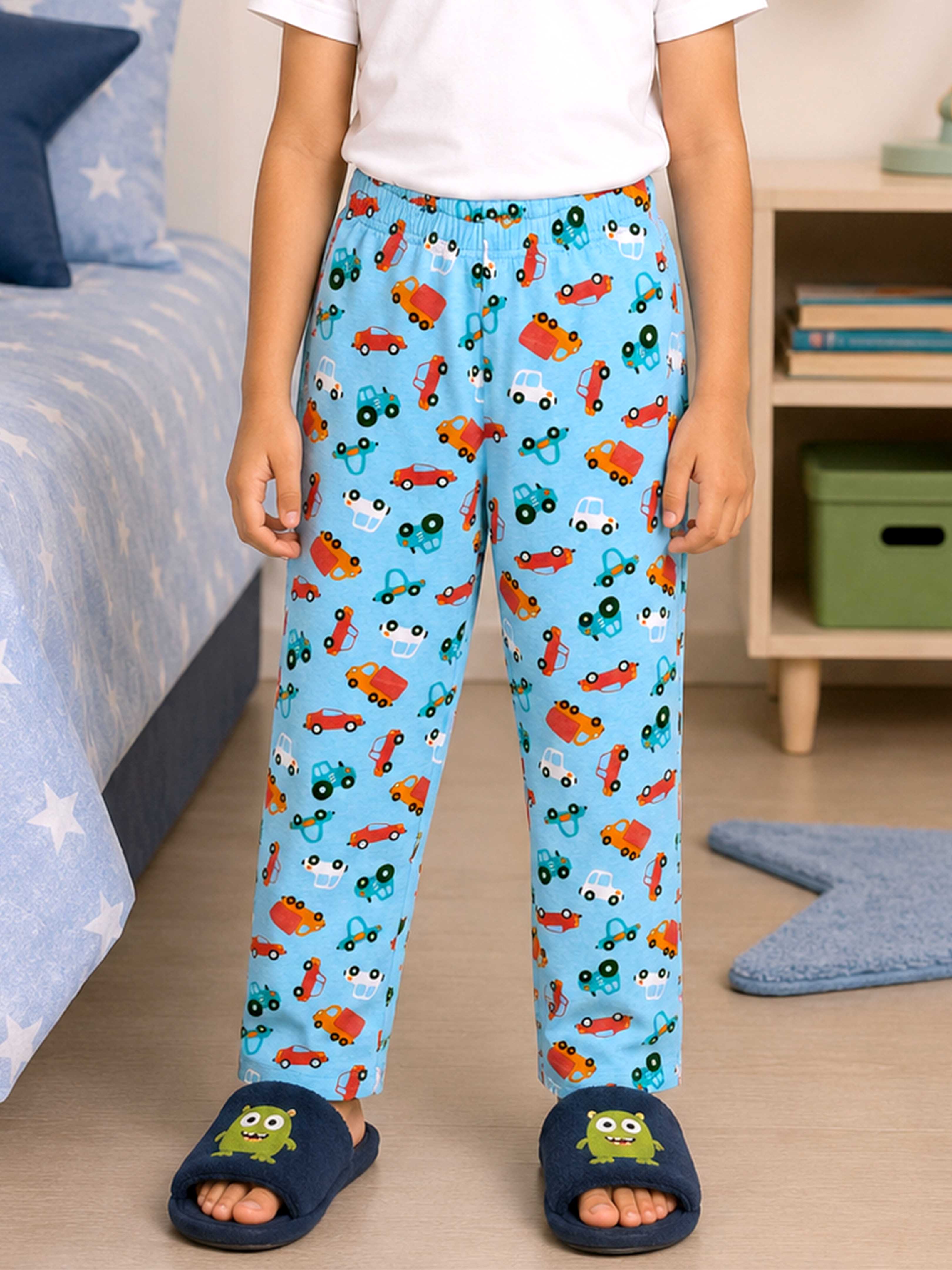 Kiddopanti Boys Cotton Knit Car Printed Pyjama Pant with Single Pocket