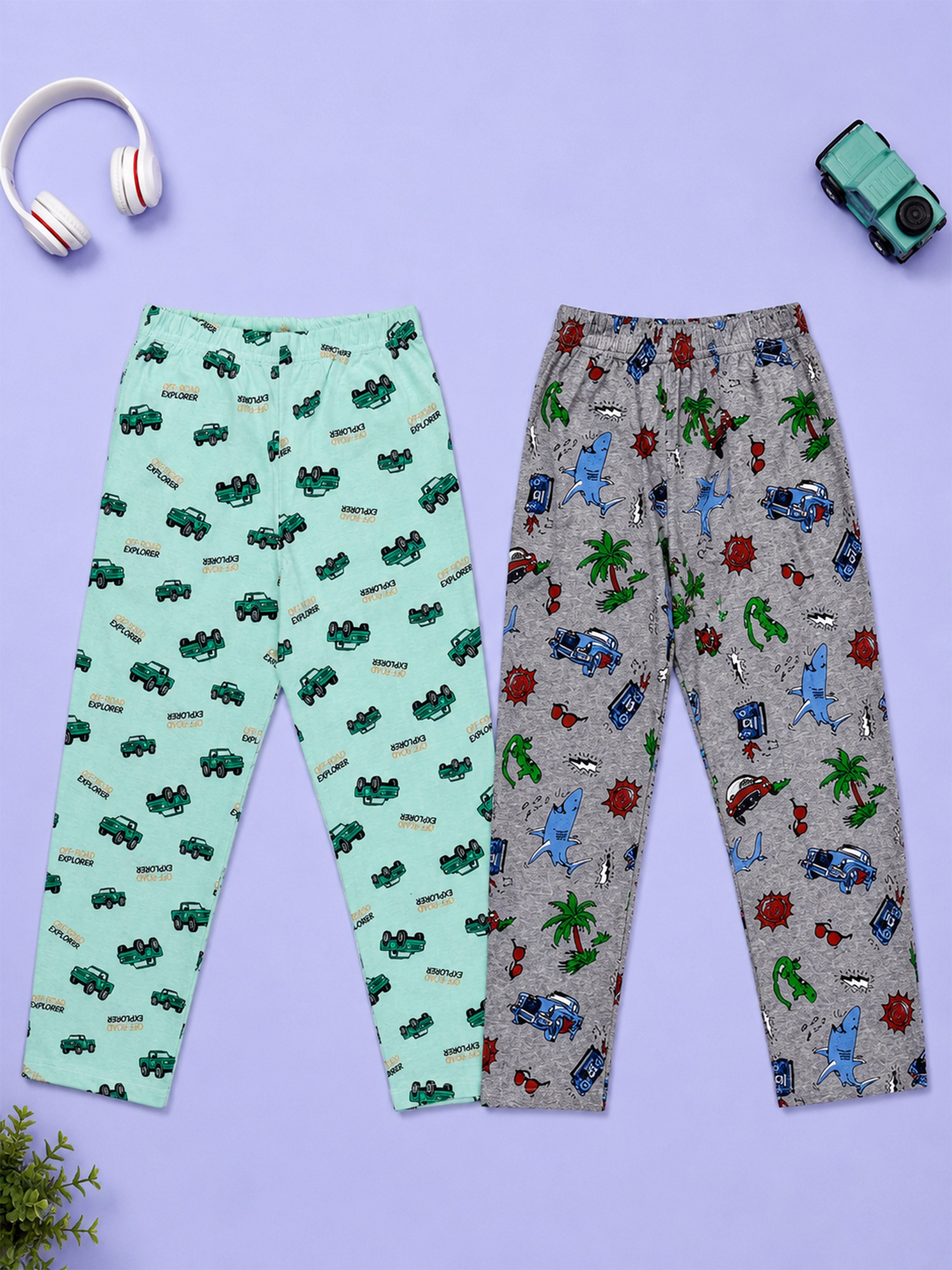 Kiddopanti Boys Cotton Knit All Over Printed Pyjama Pack Of 2