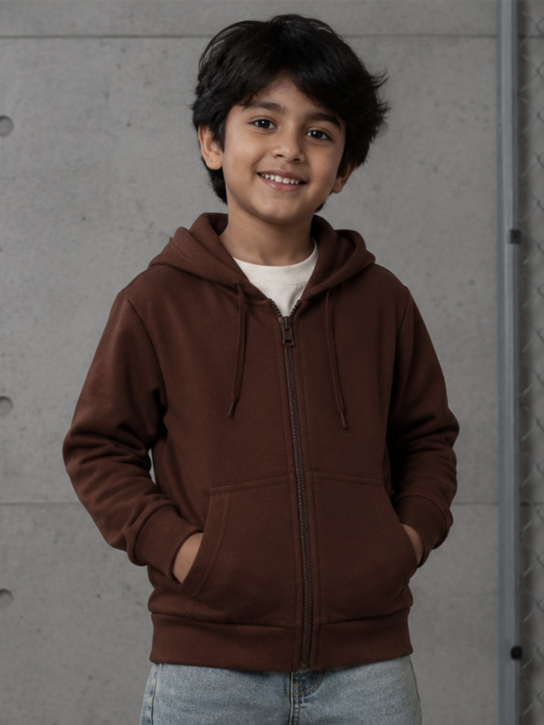 Kiddopanti Boys & Girls Full Sleeves Solid Zip Front Open Hooded Sweatshirt