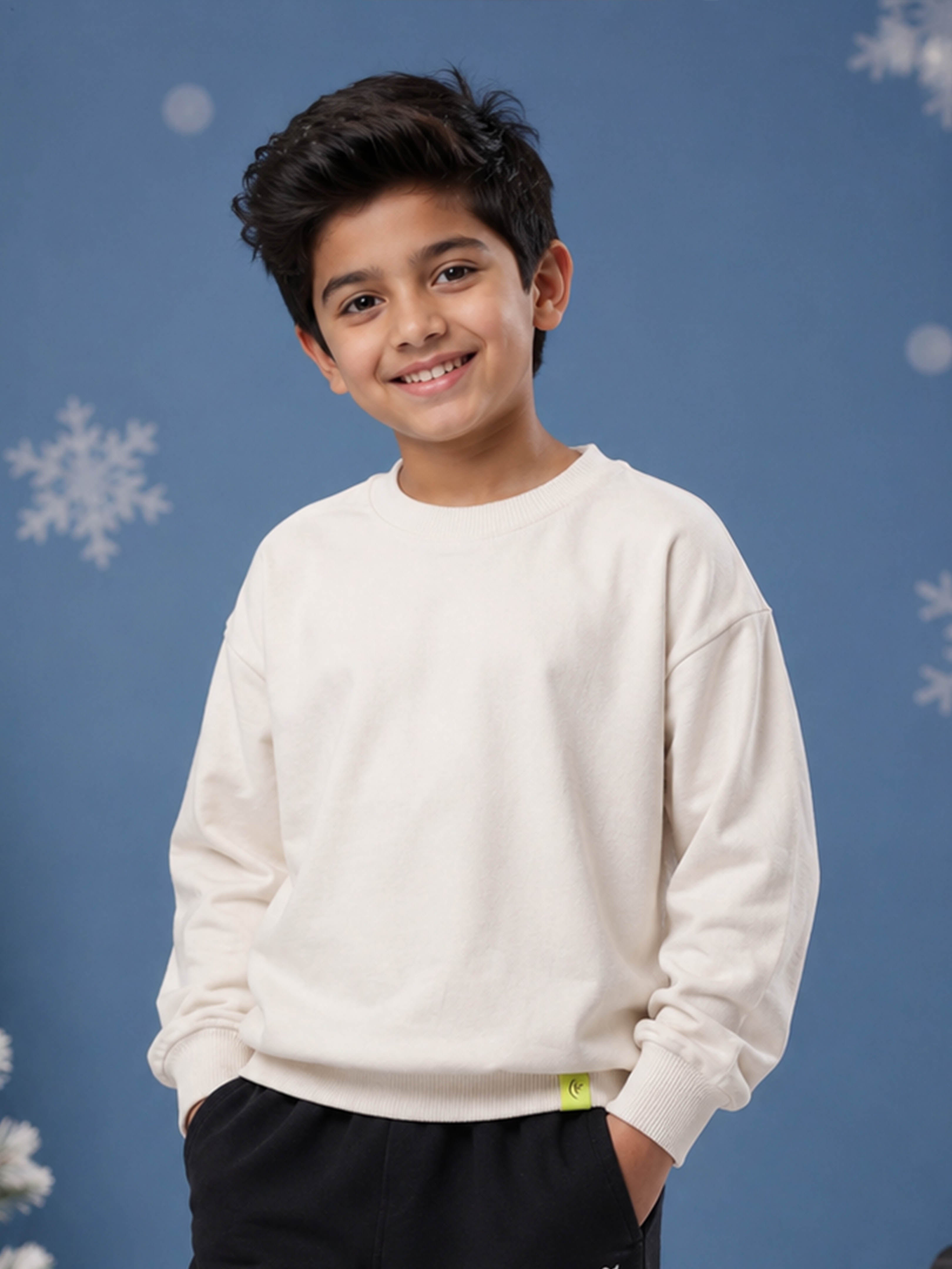 Kiddopanti Boys Solid Fleece Round Neck Full Sleeve Sweatshirt