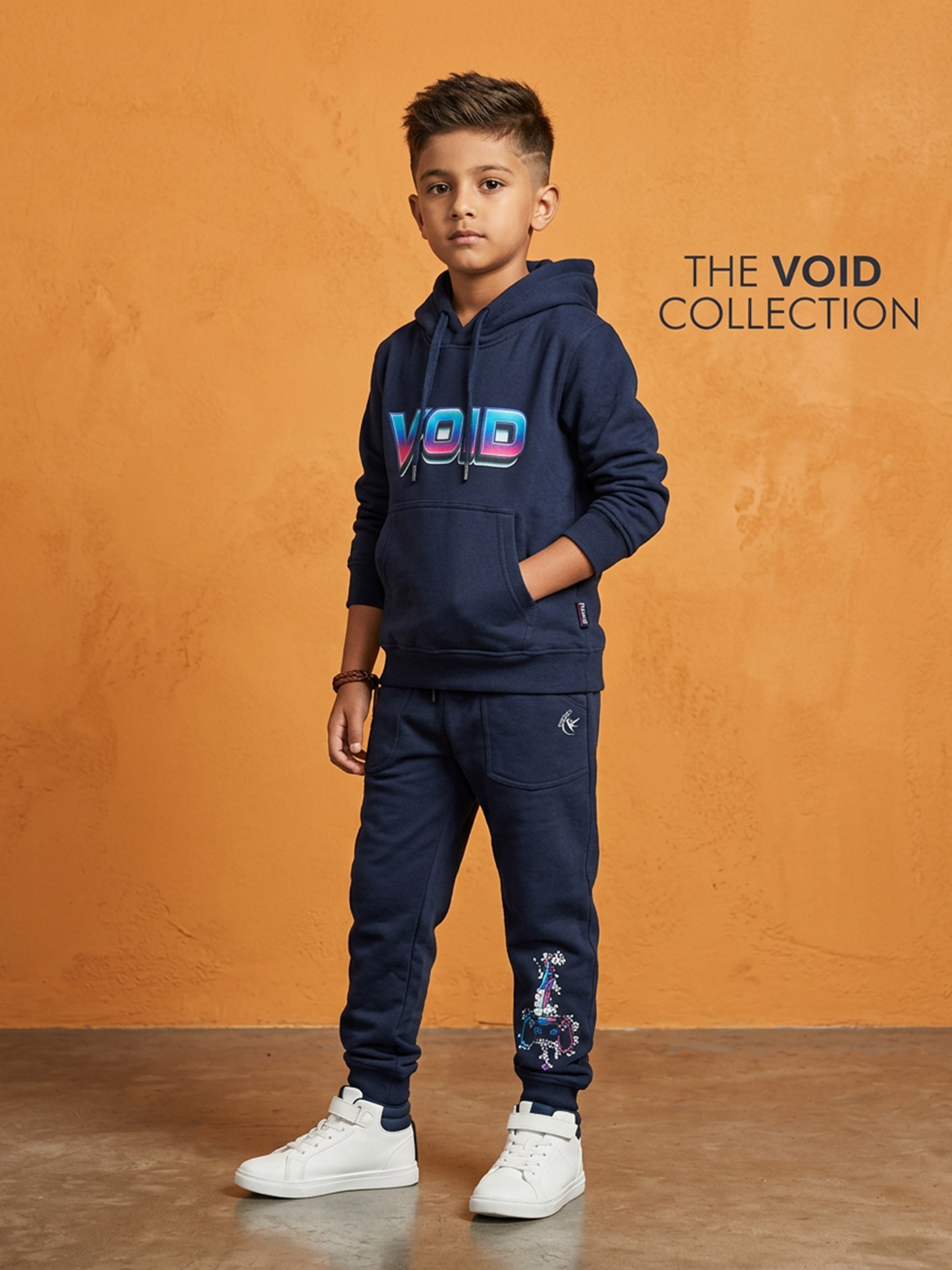 Kiddopanti Boys Cotton Blend Fleece Full Sleeves Hooded Sweatshirt & Graphic Printed Track Pants Set