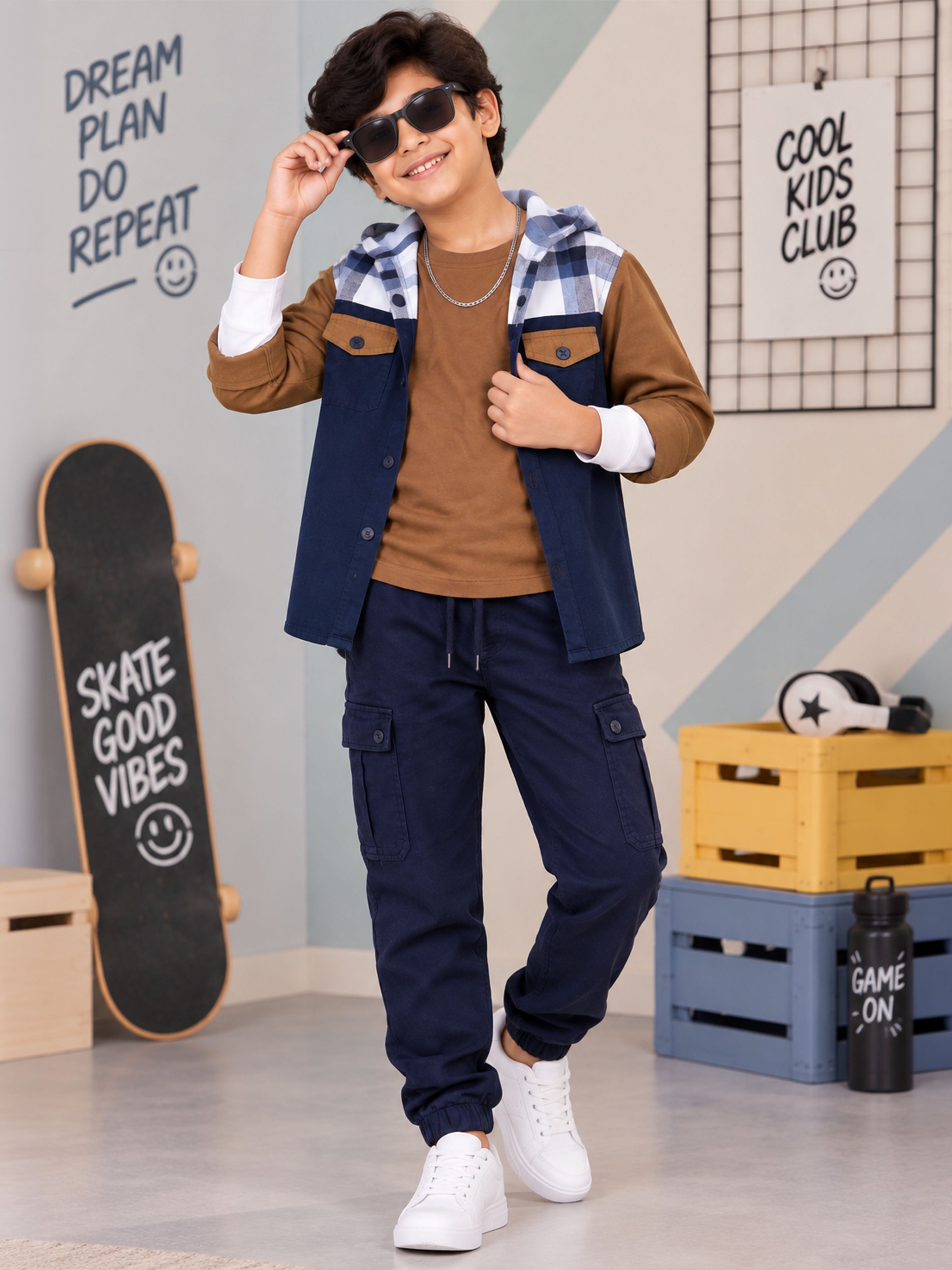 Kiddopanti Boys 3 Piece Co-ord Set with Doctor Full Sleeve T-Shirt Jacket Cargo Jogger Pants