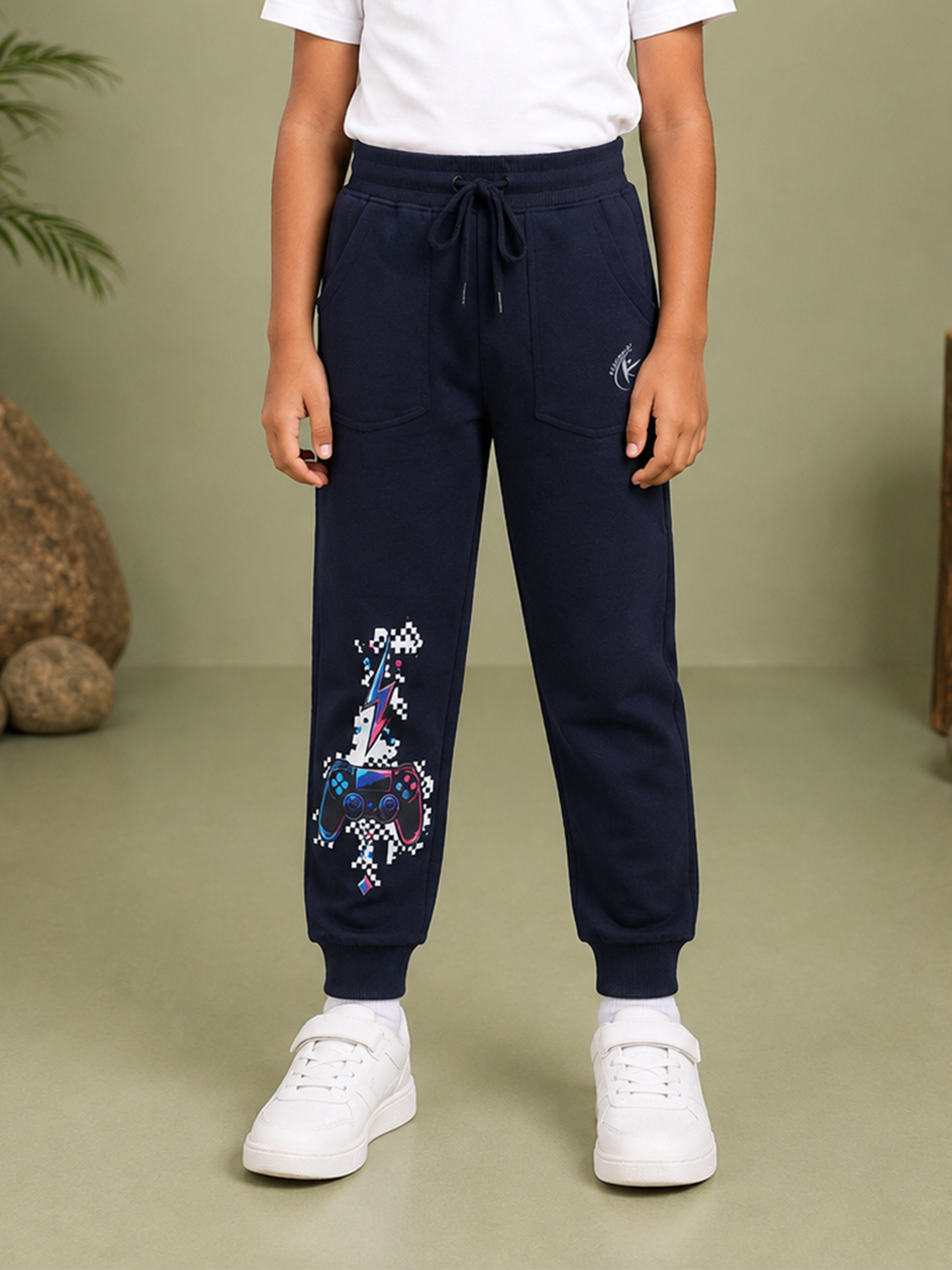 Kiddopanti Boys Cotton Fleece Graphic Printed Track Pant