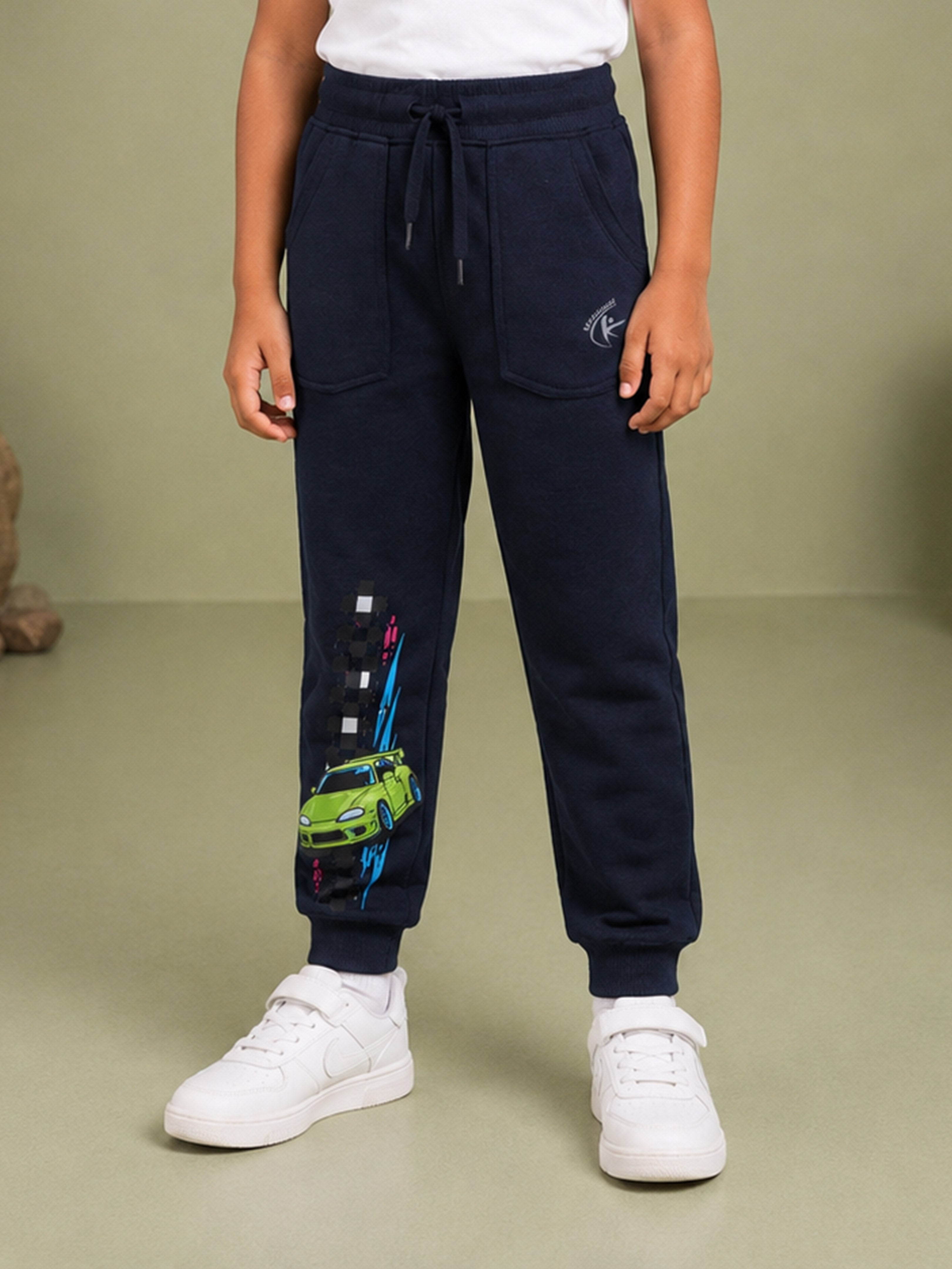 Kiddopanti Boys Cotton Fleece Graphic Printed Track Pant