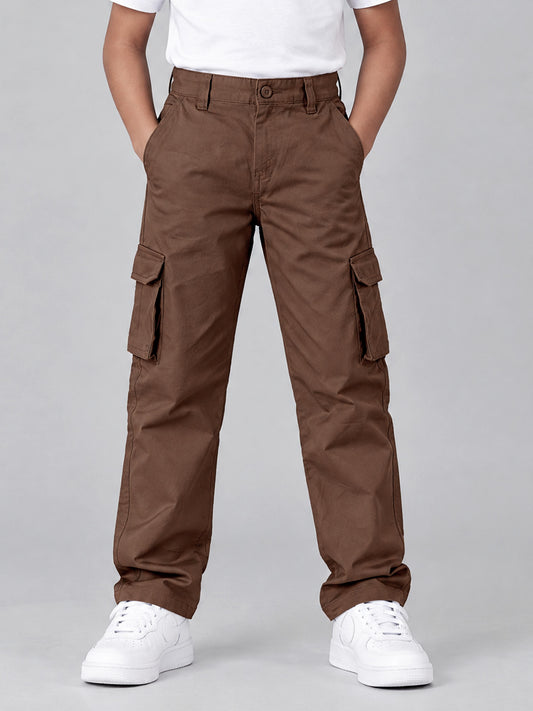 Kiddopanti Boys Cotton Woven Solid Cargo Pant With Utility Pockets