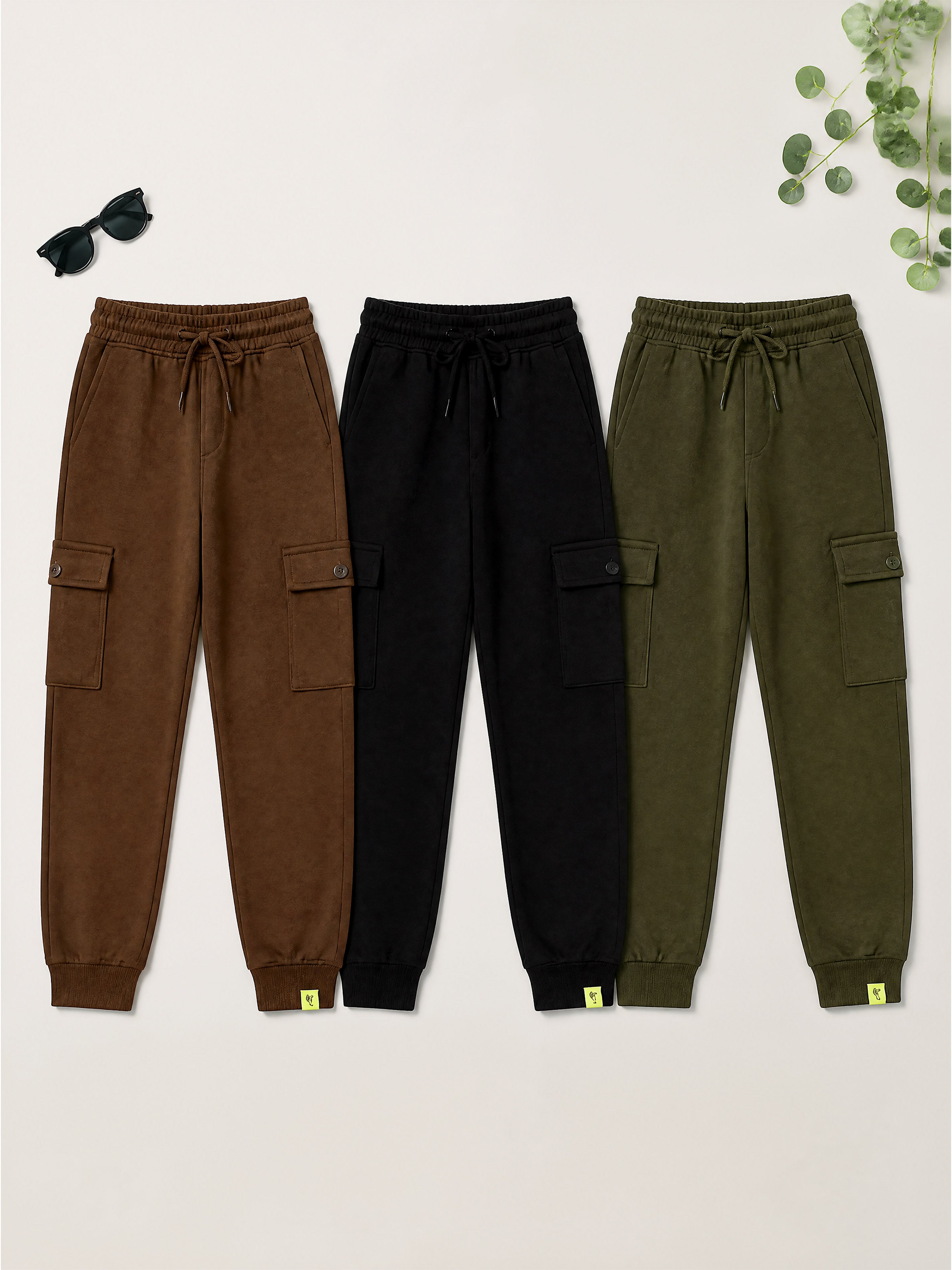 Kiddopanti Boys Cotton Fleece Joggers Cargo Pocket Track Pants Pack of 3