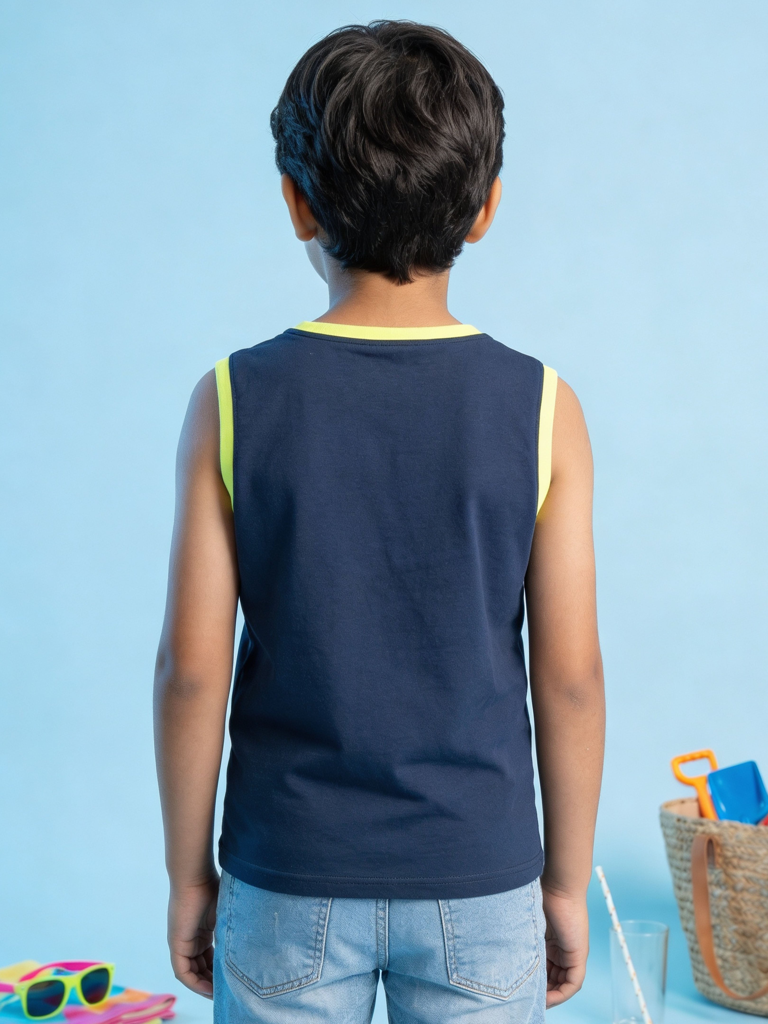 Kiddopanti Boys Cotton Knit Sleeveless Cool Chest Printed T-shirt
