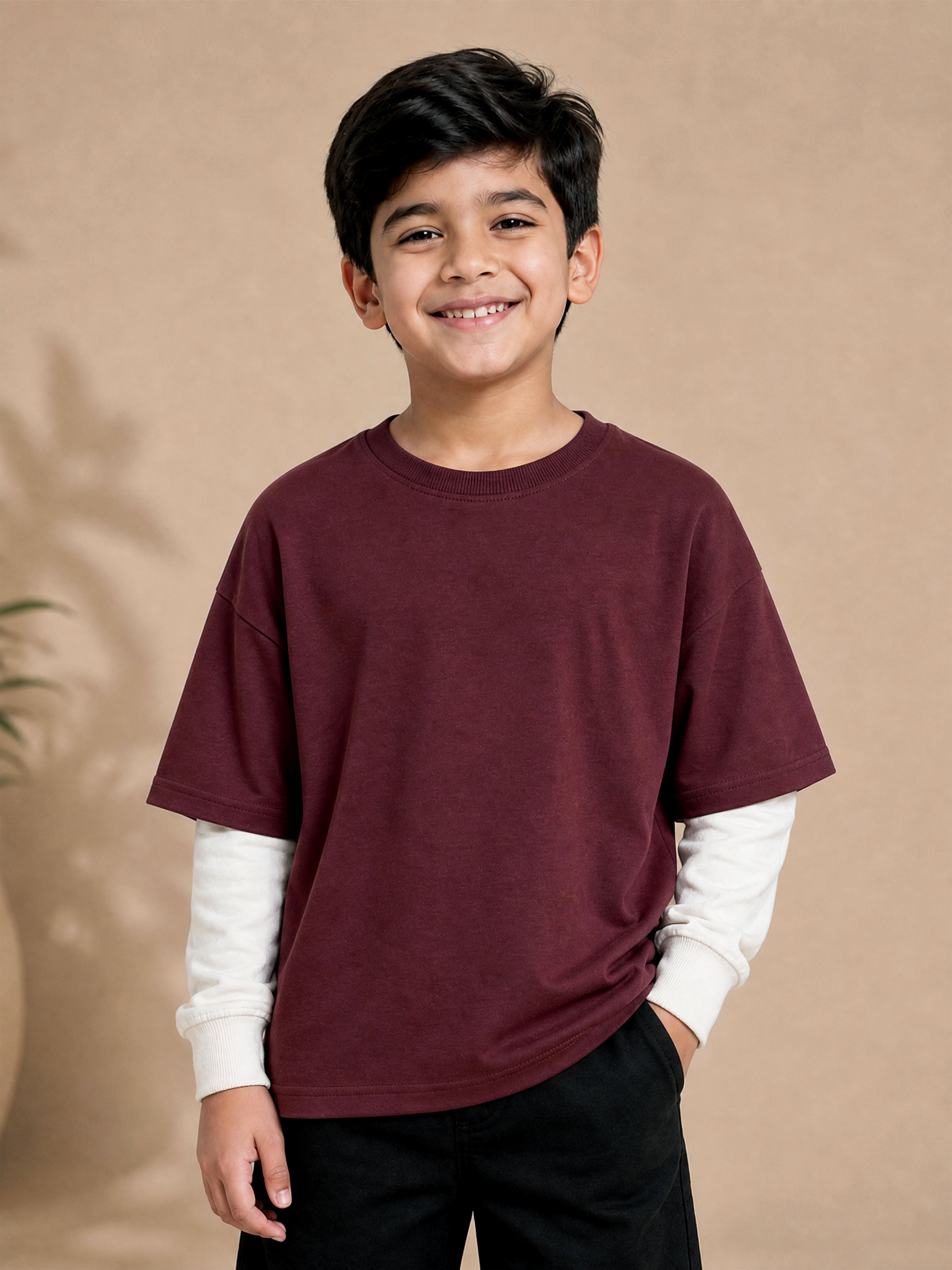 Kiddopanti Boys Cotton Doctor Sleeve Layered Look Full Sleeve Loop Knit T-Shirt