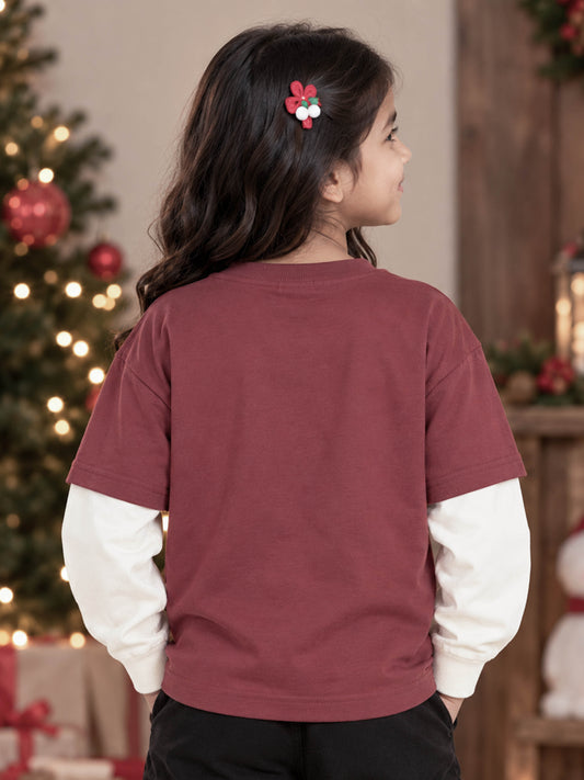 Kiddopanti Girls Cotton Blend Doctor Sleeve Holiday Chillin Printed Loop T-Shirt