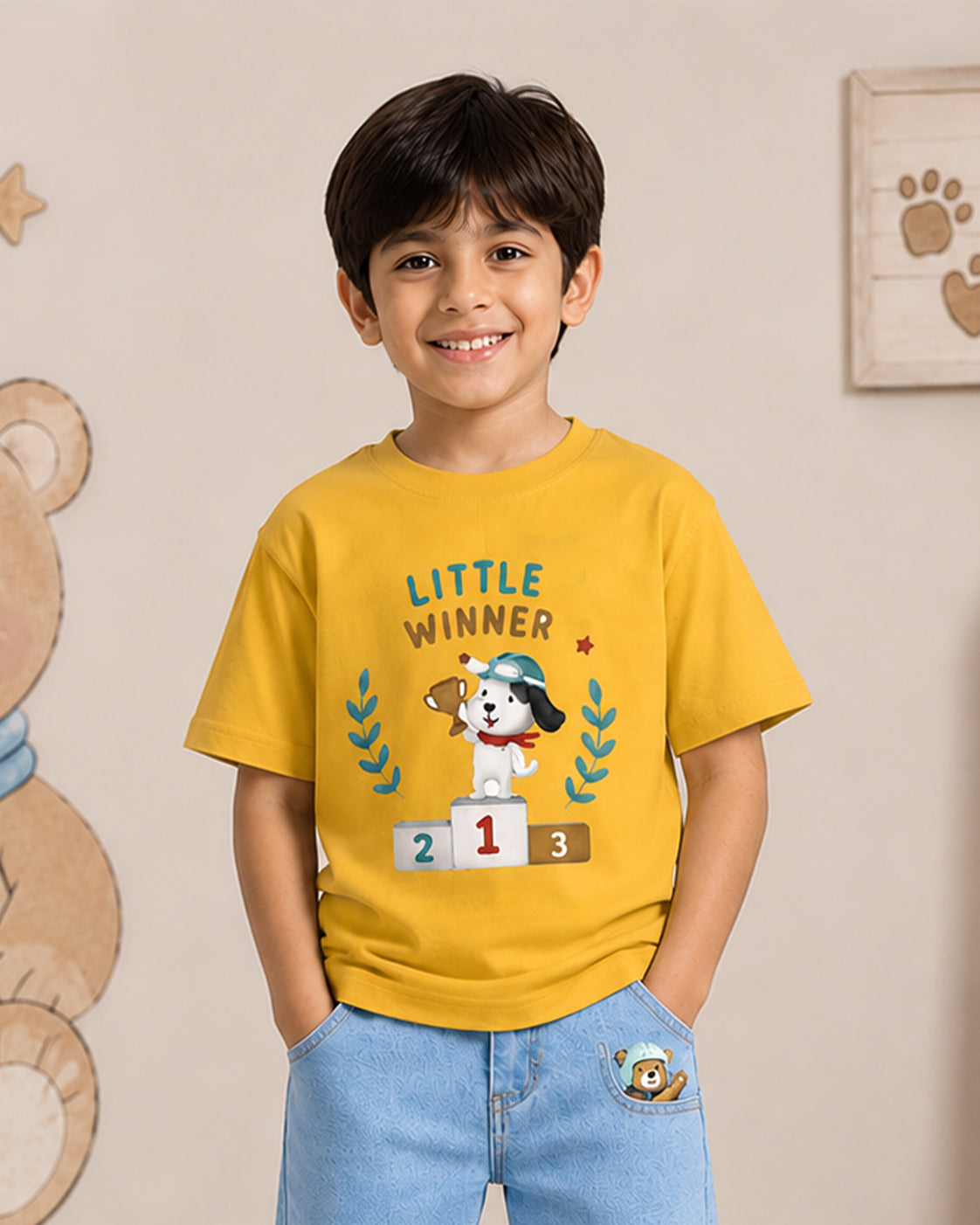 Kiddopanti Boys Cotton Drop Shoulder Graphic Printed Round Neck T-Shirt