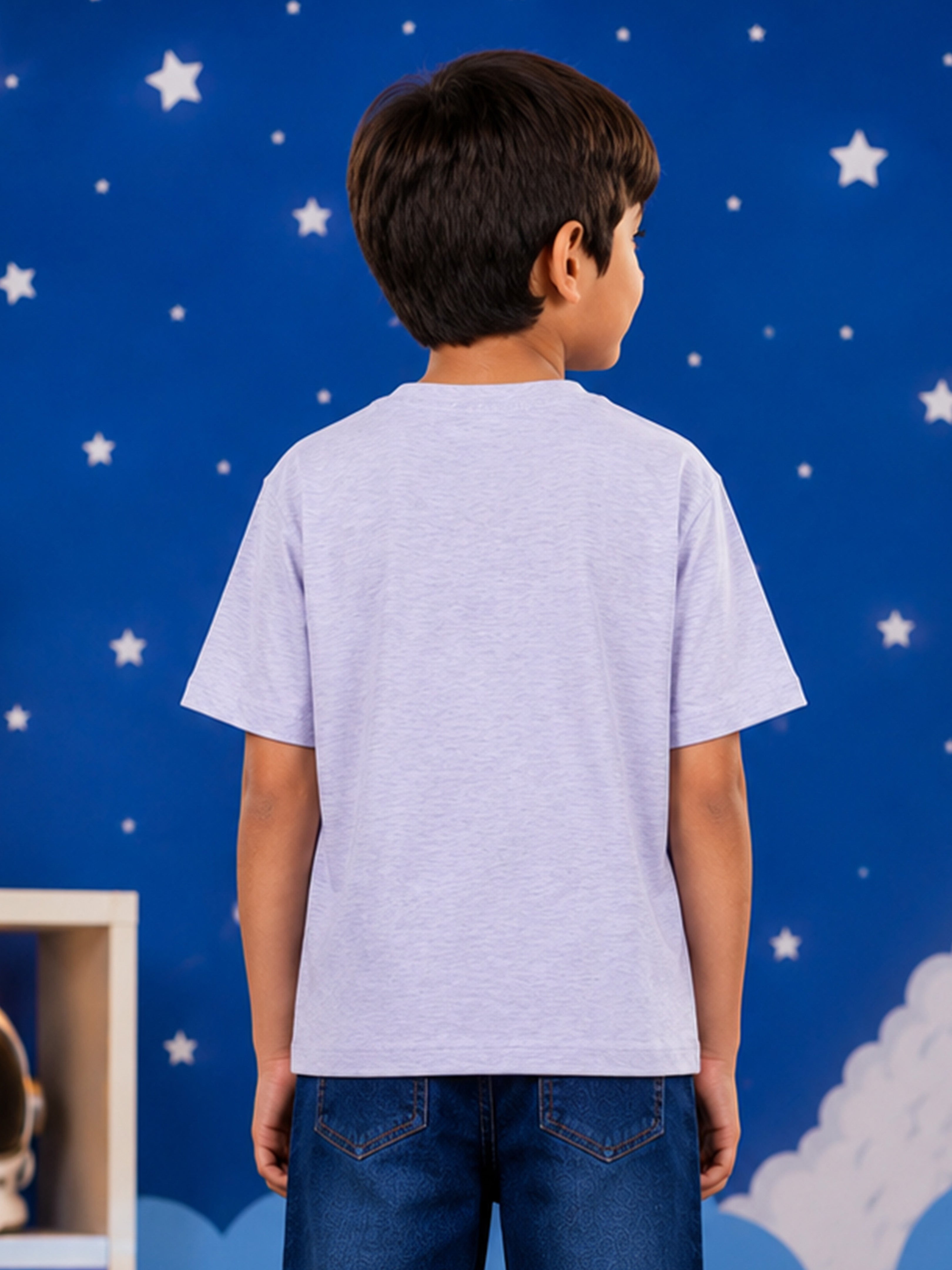 Kiddopanti Boys Drop Shoulder Astro Dino Space Explorer Graphic Printed T-shirt