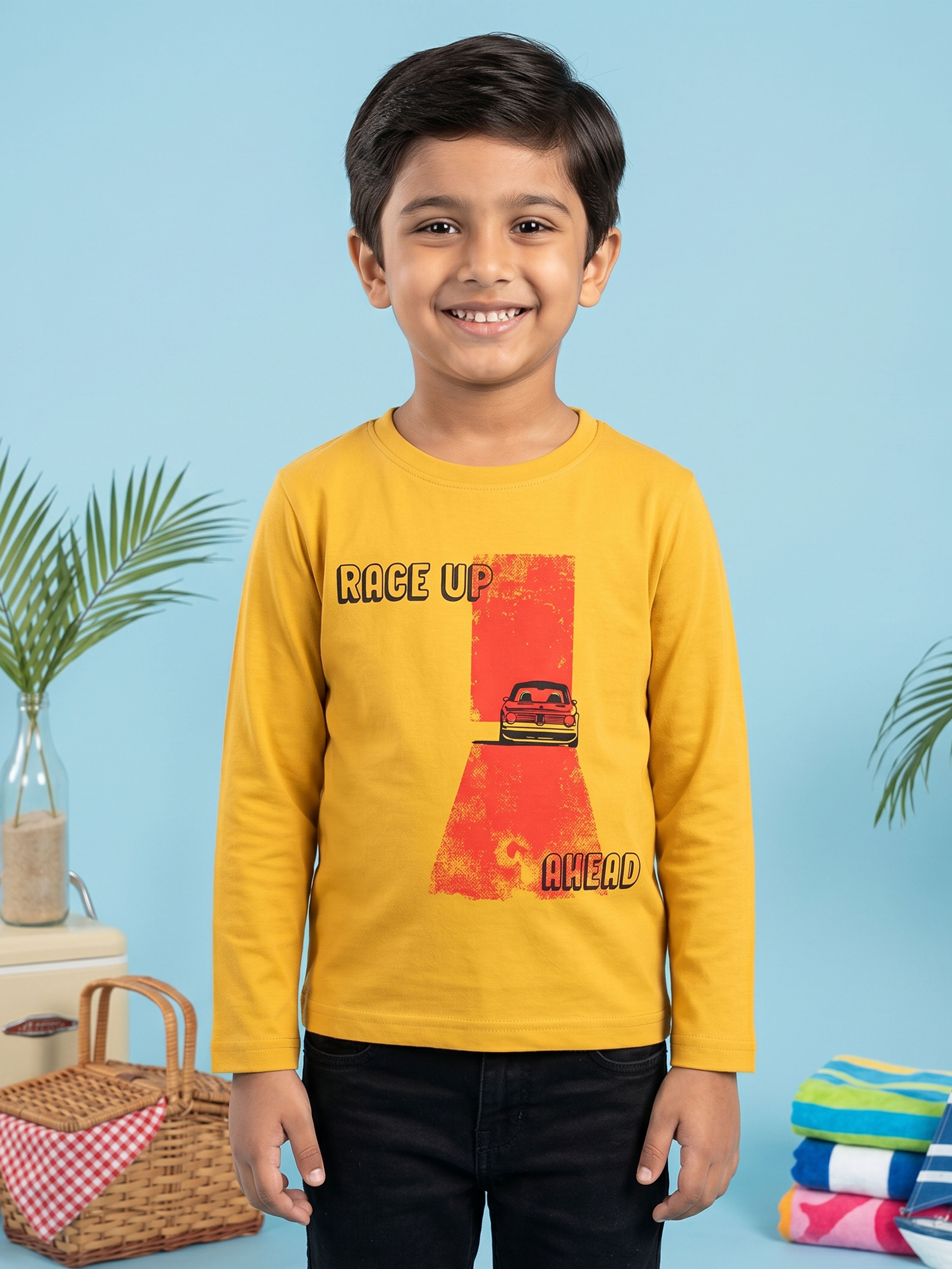 Kiddopanti Boys Cotton Knit Full Sleeves Printed T-shirt