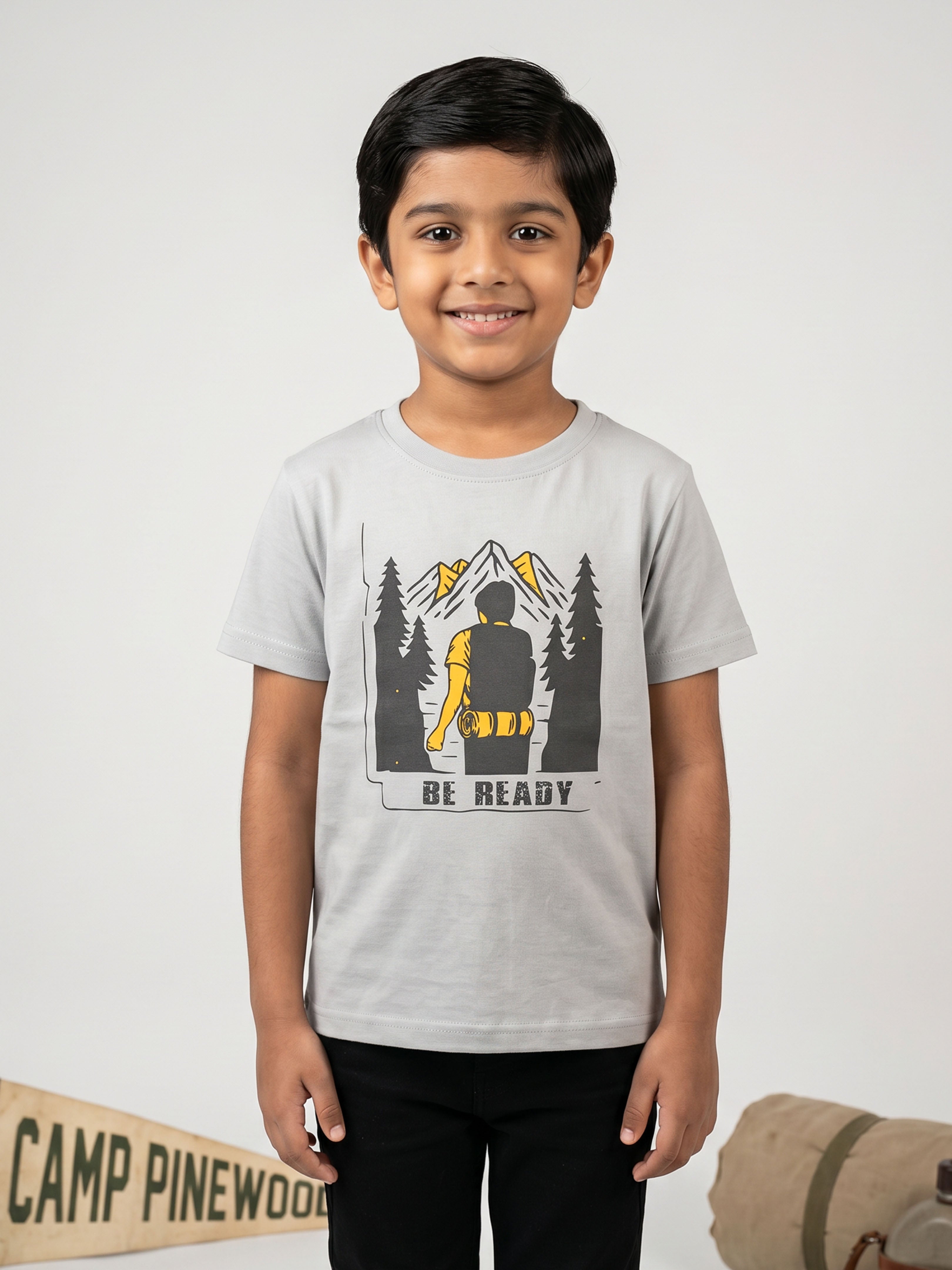 Kiddopanti Boys Cotton Knit Drop Shoulder Printed T-shirt