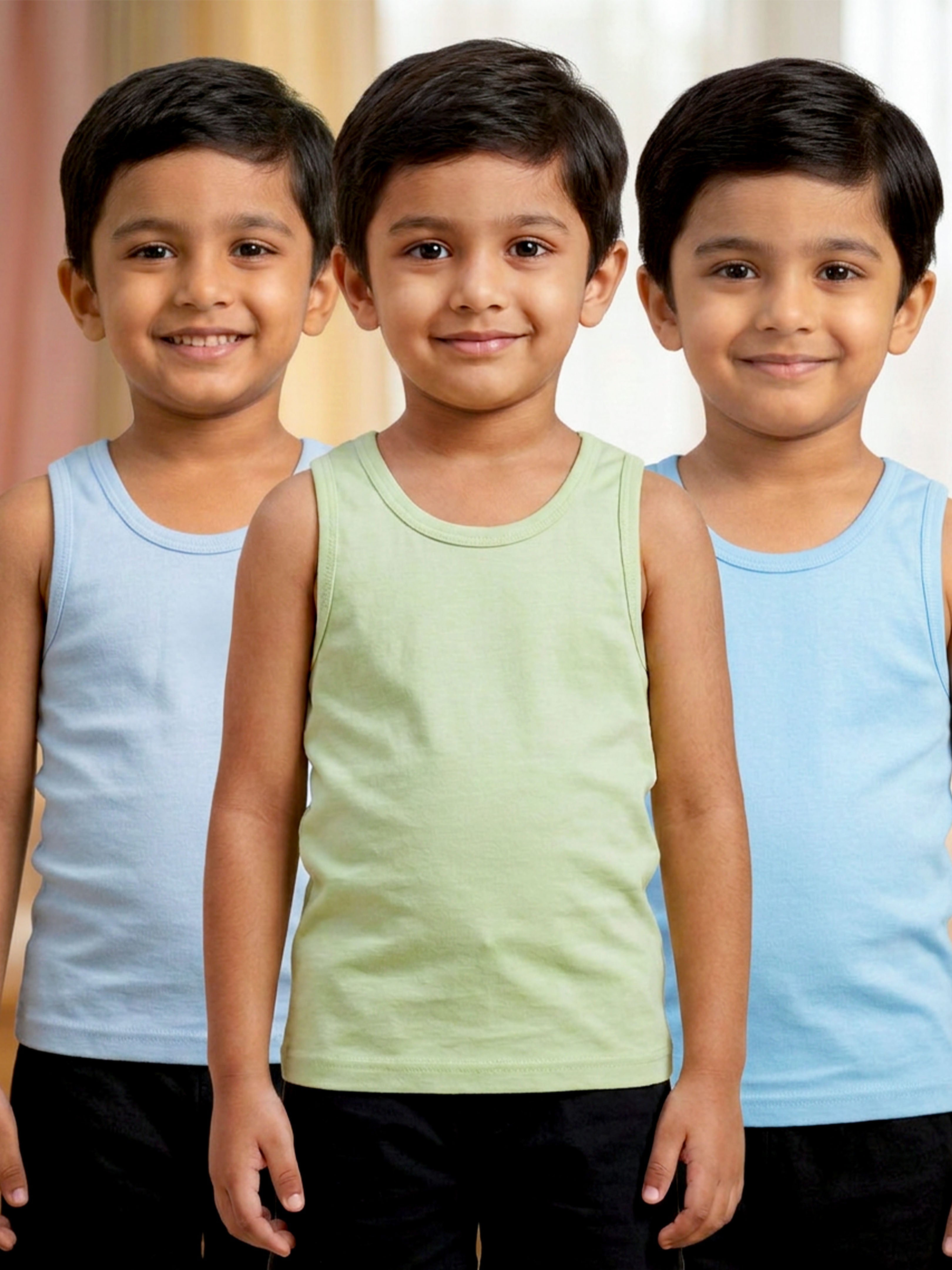 Kiddopanti Boys 100% Cotton Knit Rib Vest Pack of 3