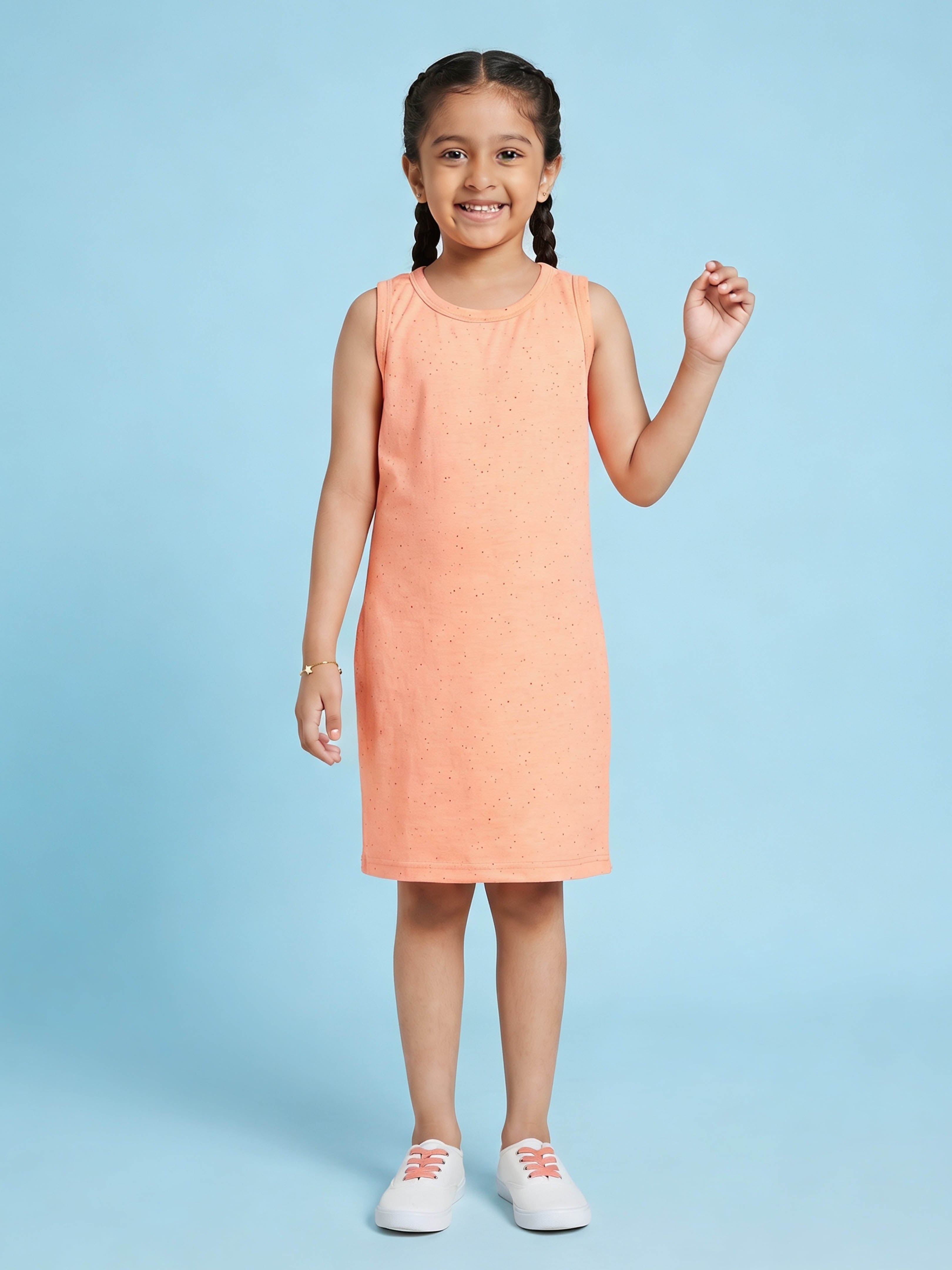 Kiddopanti Girls Cotton Knit Sleeveless Solid BodyCon Dress