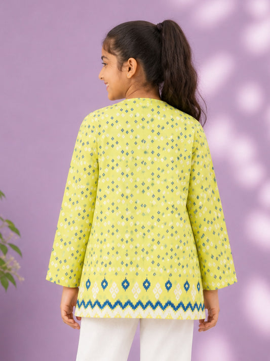 Kiddopanti Girls Cotton Woven 3/4th Sleeves Chevron Printed Ethnic Tie up Shrug