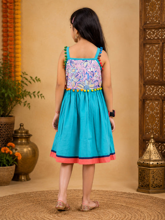 Kiddopanti Girls Cotton Knit Sleeveless Floral Printed Strap Dress