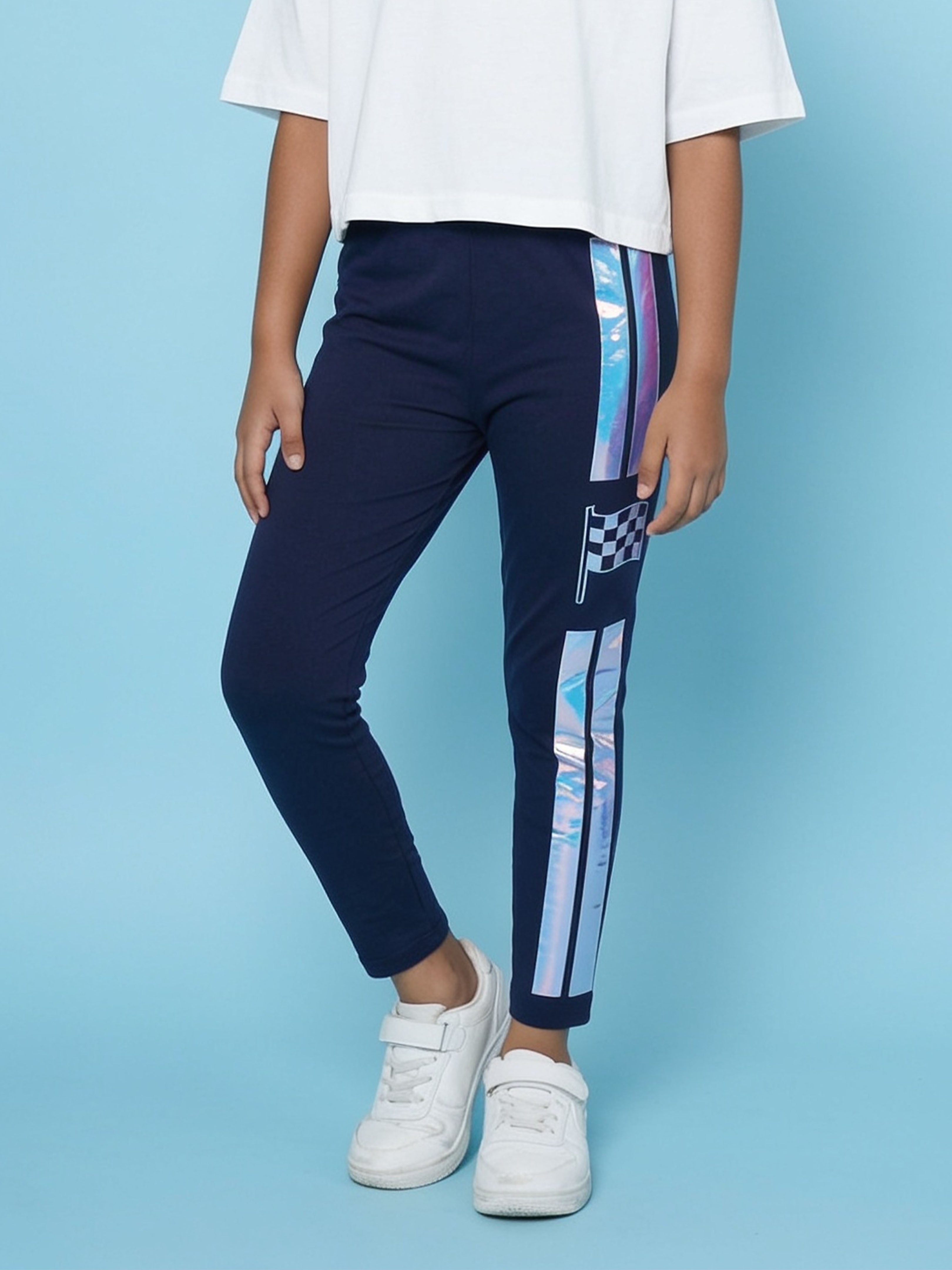 Kiddopanti Girls Cotton Spandex Printed Skinny Fit Ankle Length Leggings