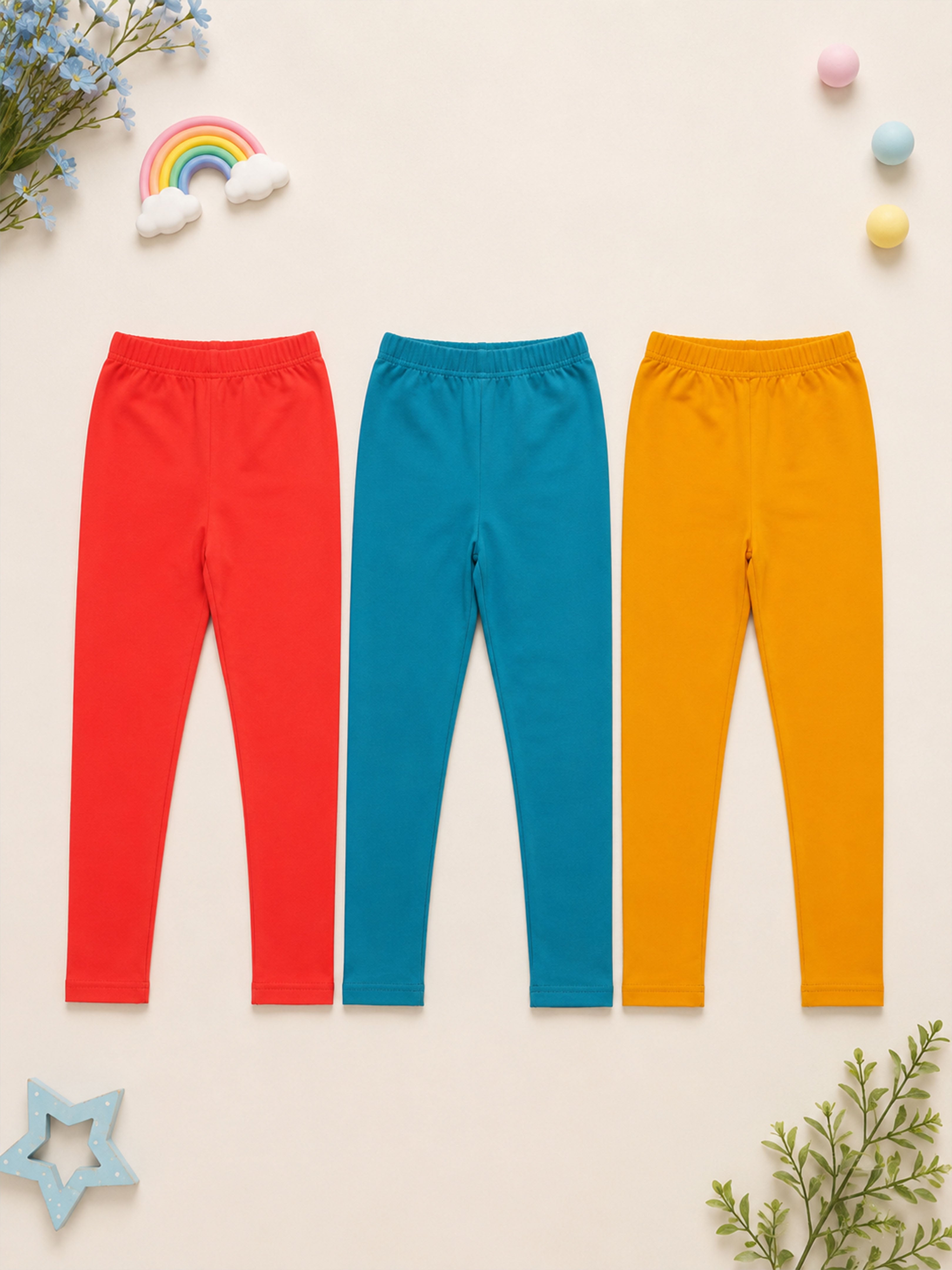 Kiddopanti Girls Cotton Spandex Solid Knitted Ankle Length Tight Fit Legging Pack of 3