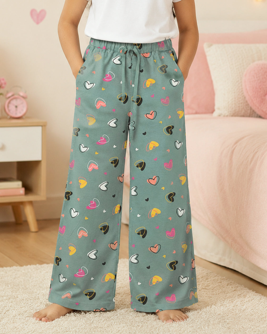 Kiddopanti Girls Cotton Knit All-Over Graphic Printed Pyjama Pant