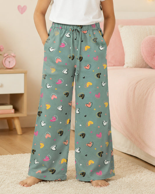 Kiddopanti Girls Cotton Knit All-Over Graphic Printed Pyjama Pant
