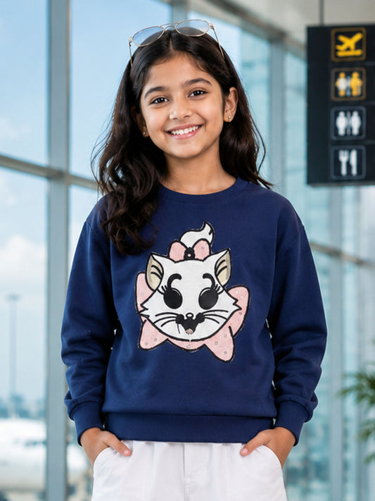 Kiddopanti Girls Cotton Fleece Full Sleeves Sweatshirt With Applique