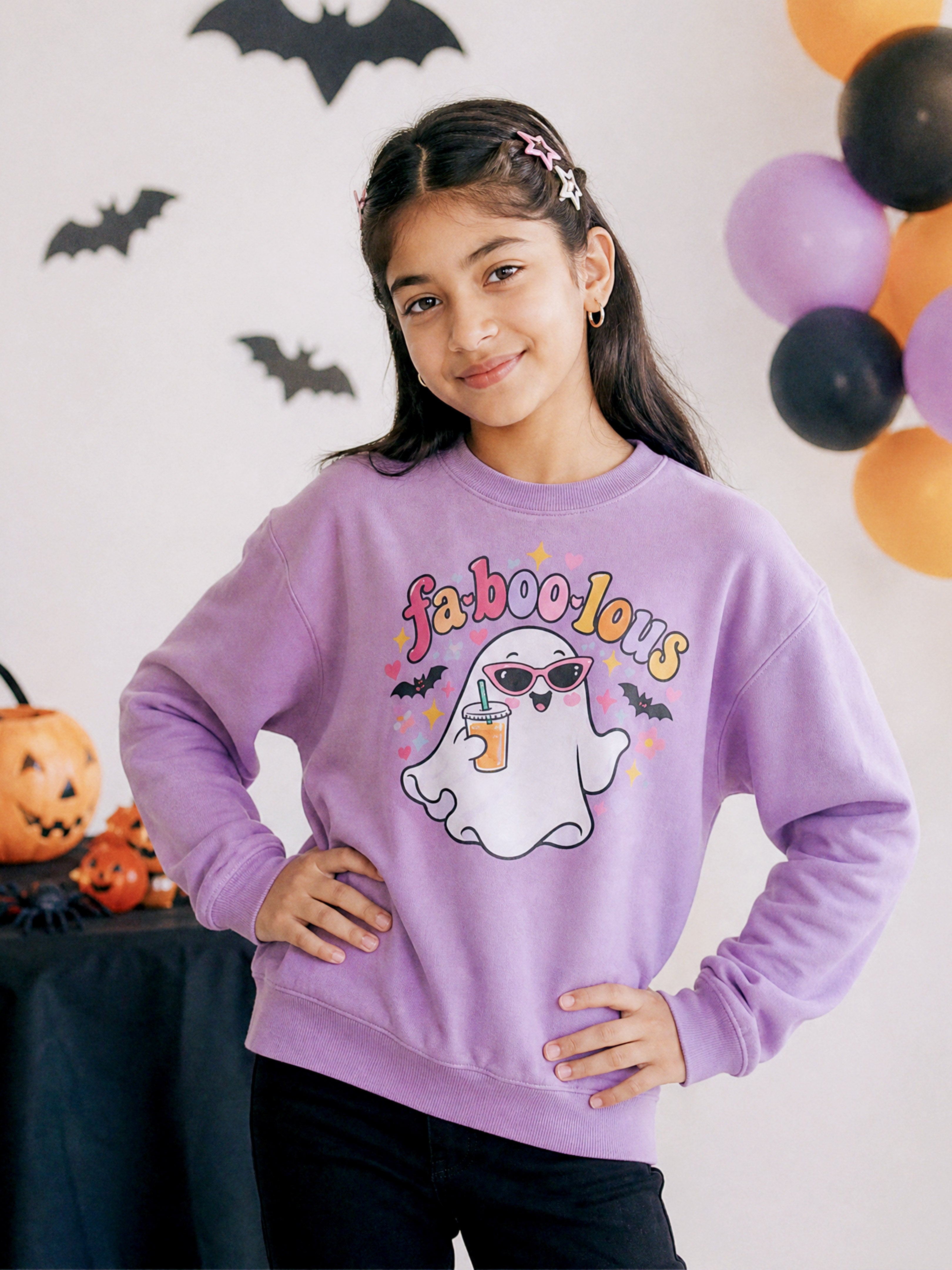 Kiddopanti Girls Cotton Fleece Full Sleeves Graphic Printed Sweatshirt