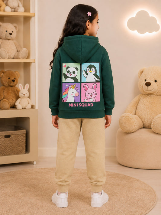 Kiddopanti Girls Cotton Fleece Zip Front Hooded Sweatshirt & Solid Fleece Track Pants Co-ord Set