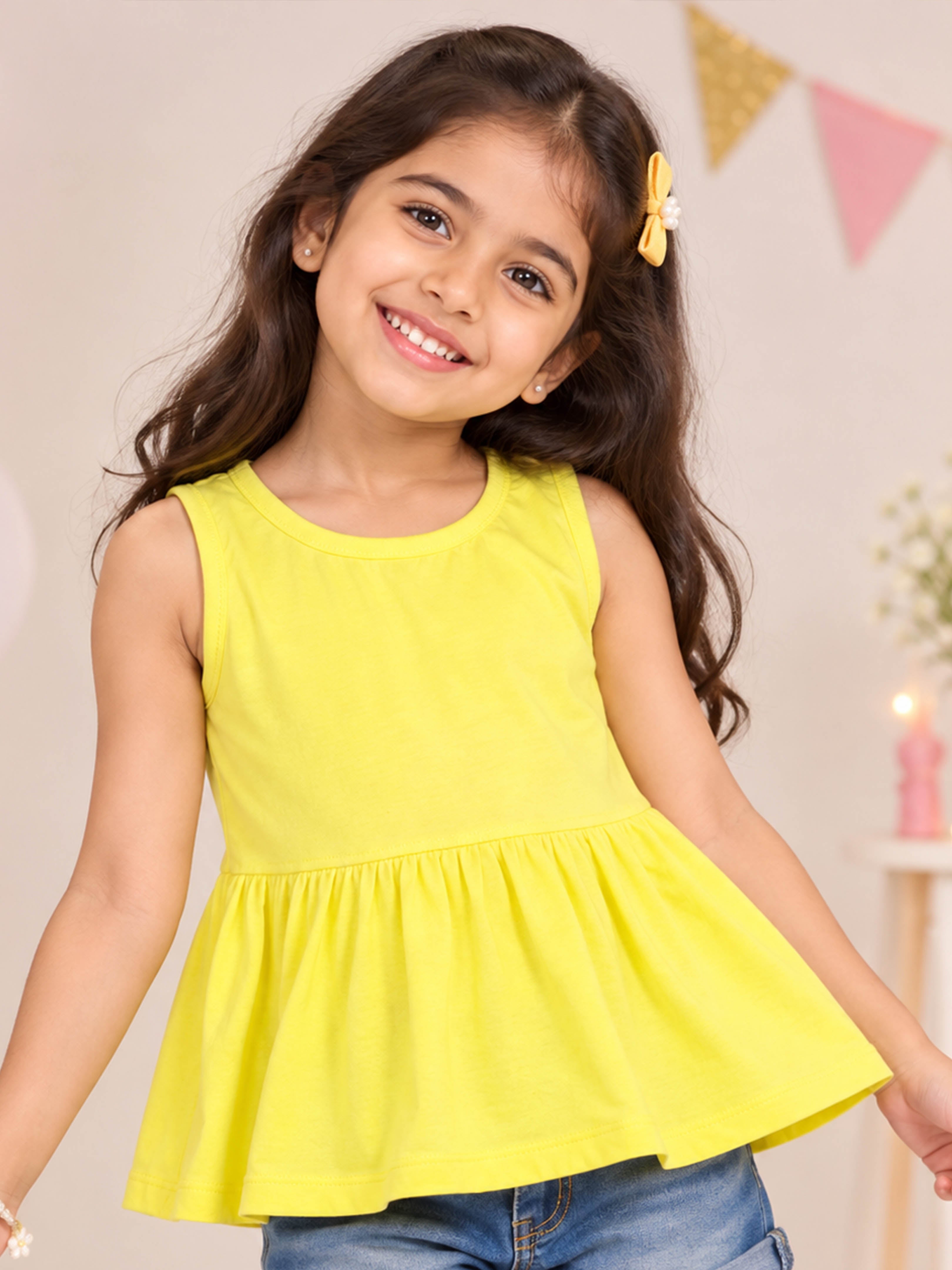 Kiddopanti Girls Cotton Knit Sleeveless Solid Peplum Top