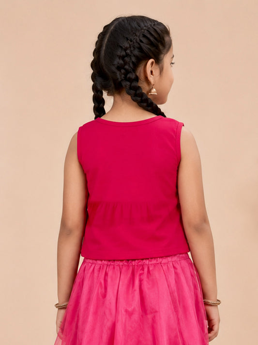 Kiddopanti Girls Cotton Knit Sleeveless Peplum Applique Detailed Top