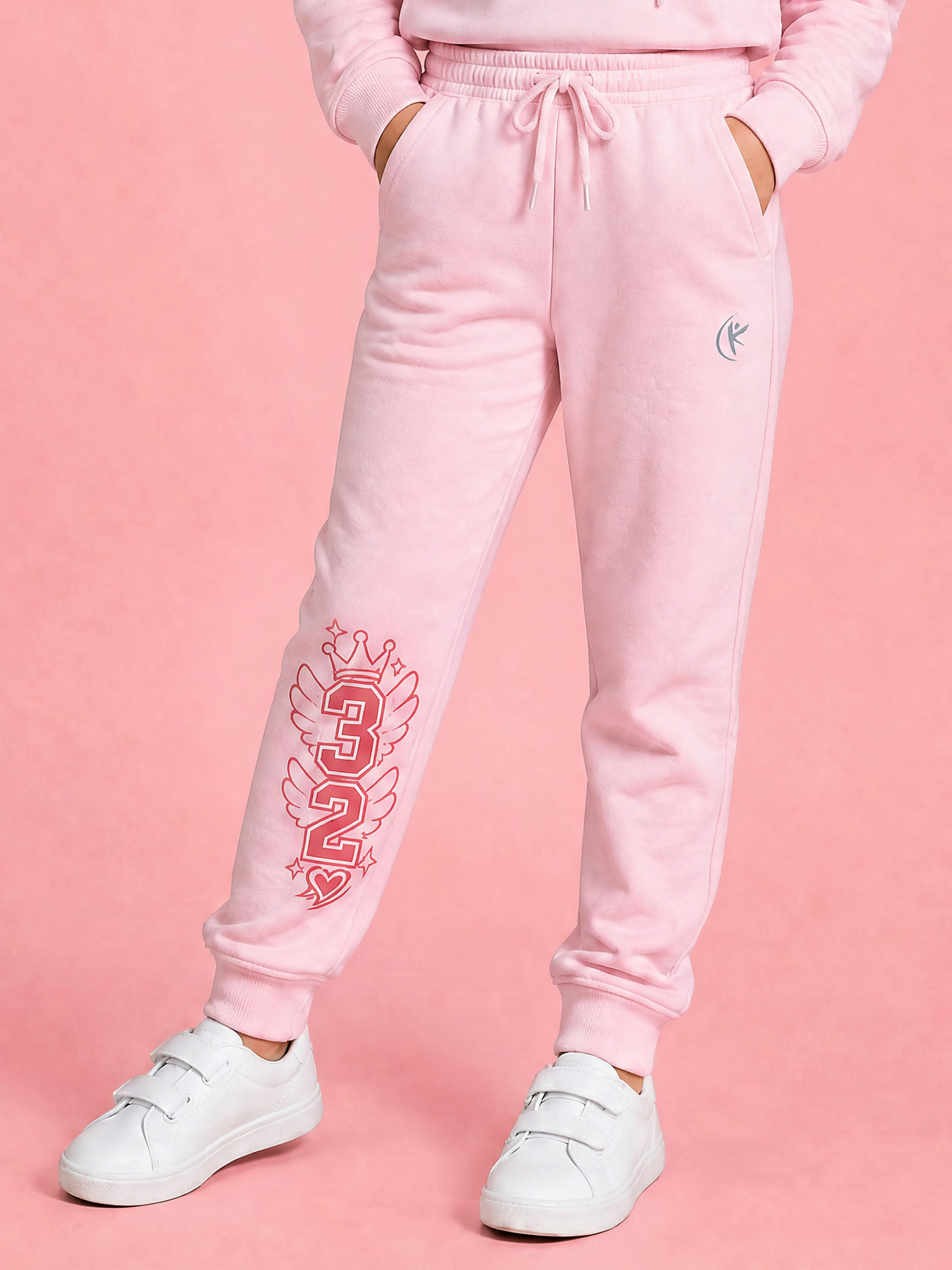 Kiddopanti Girls Cotton Fleece Graphic Printed Track Pant