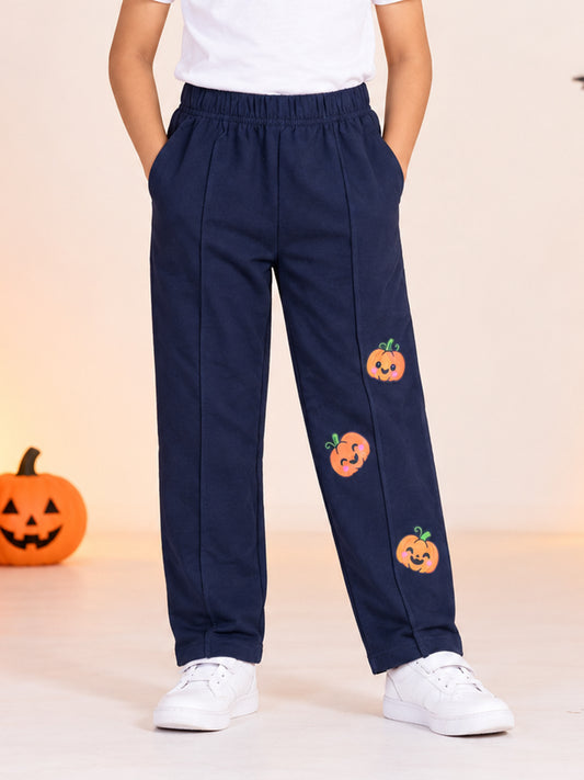 Kiddopanti Girls Cotton Blend Fleece Halloween Graphic Wide Leg Track Pants with Pintuck Detail