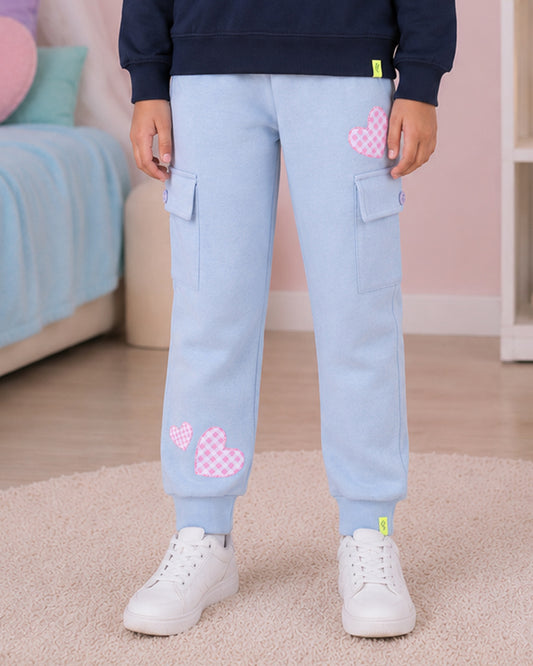 Kiddopanti Girls Cotton Fleece Graphic Printed Cargo Joggers