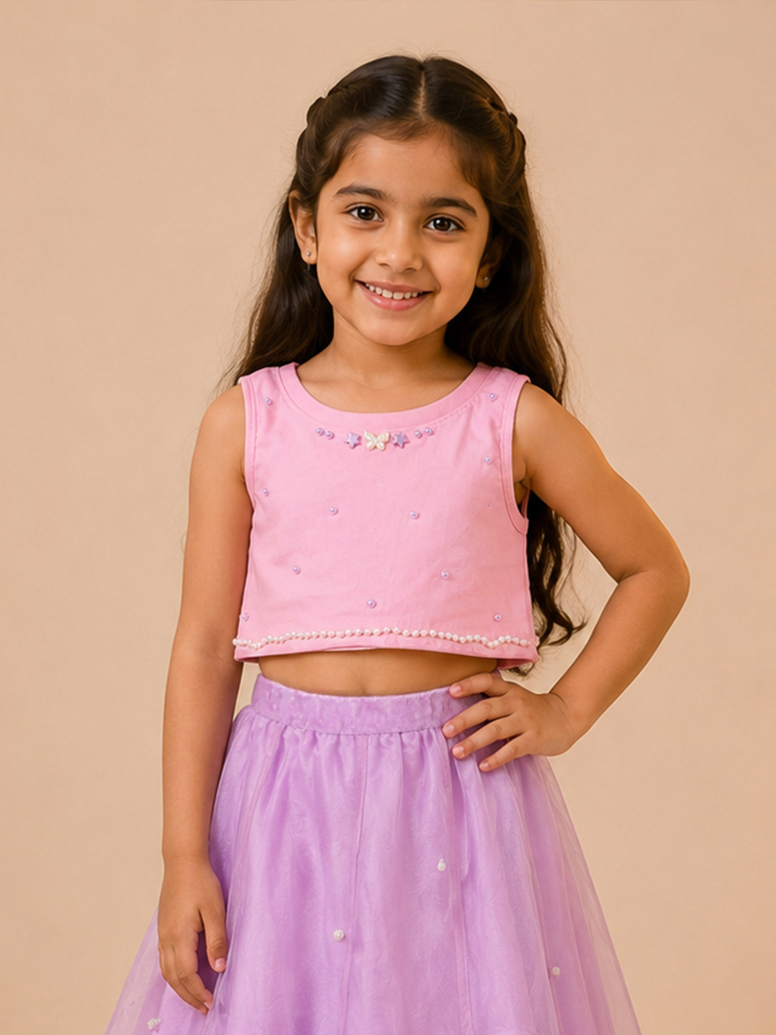 Kiddopanti Girls Cotton Spandex Sleeveless Ribbed Racerback Embellishment Crop Top T-Shirt