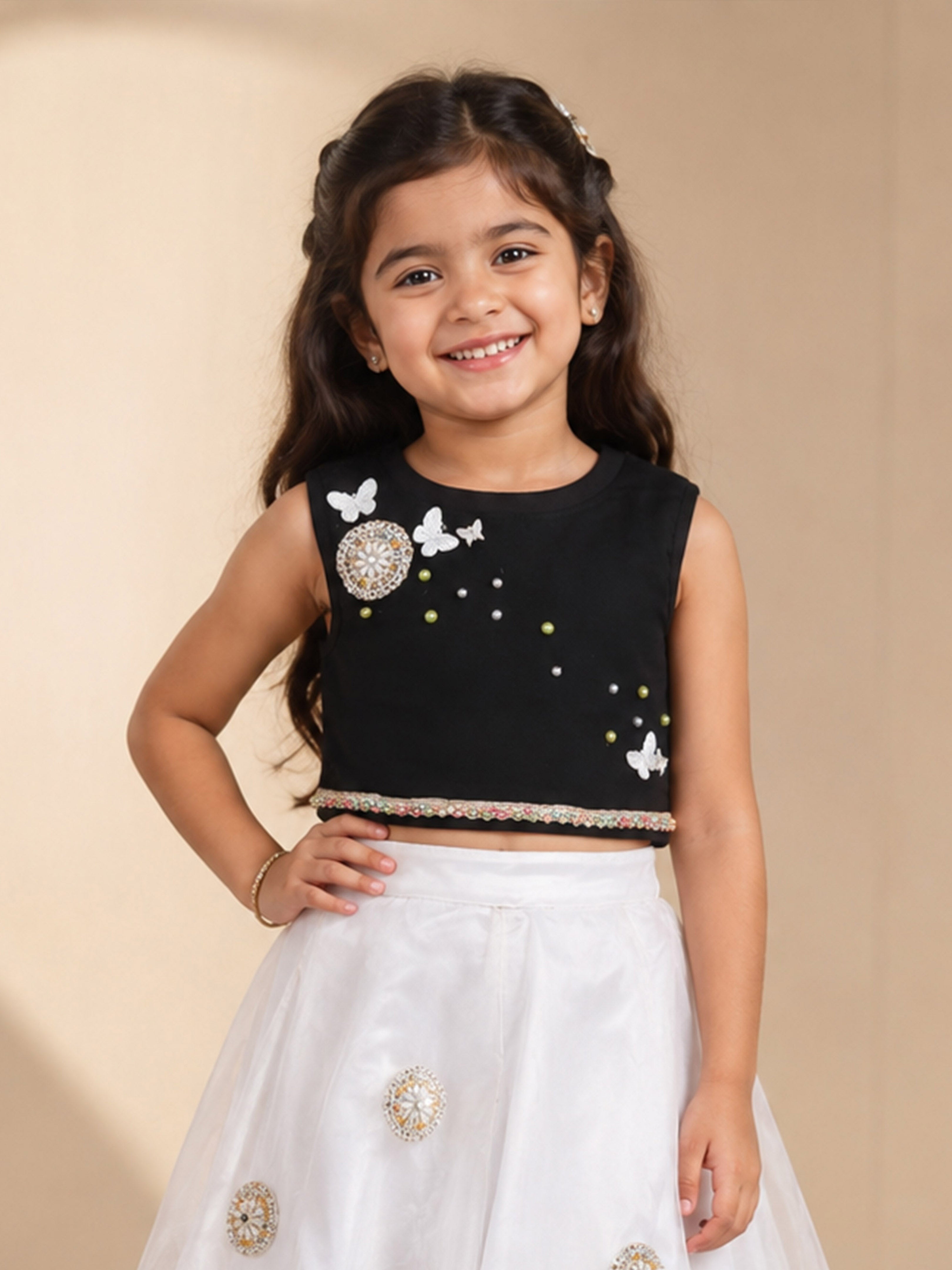 Kiddopanti Girls Cotton Spandex Sleeveless Ribbed Racerback Embellishment Crop Top T-Shirt