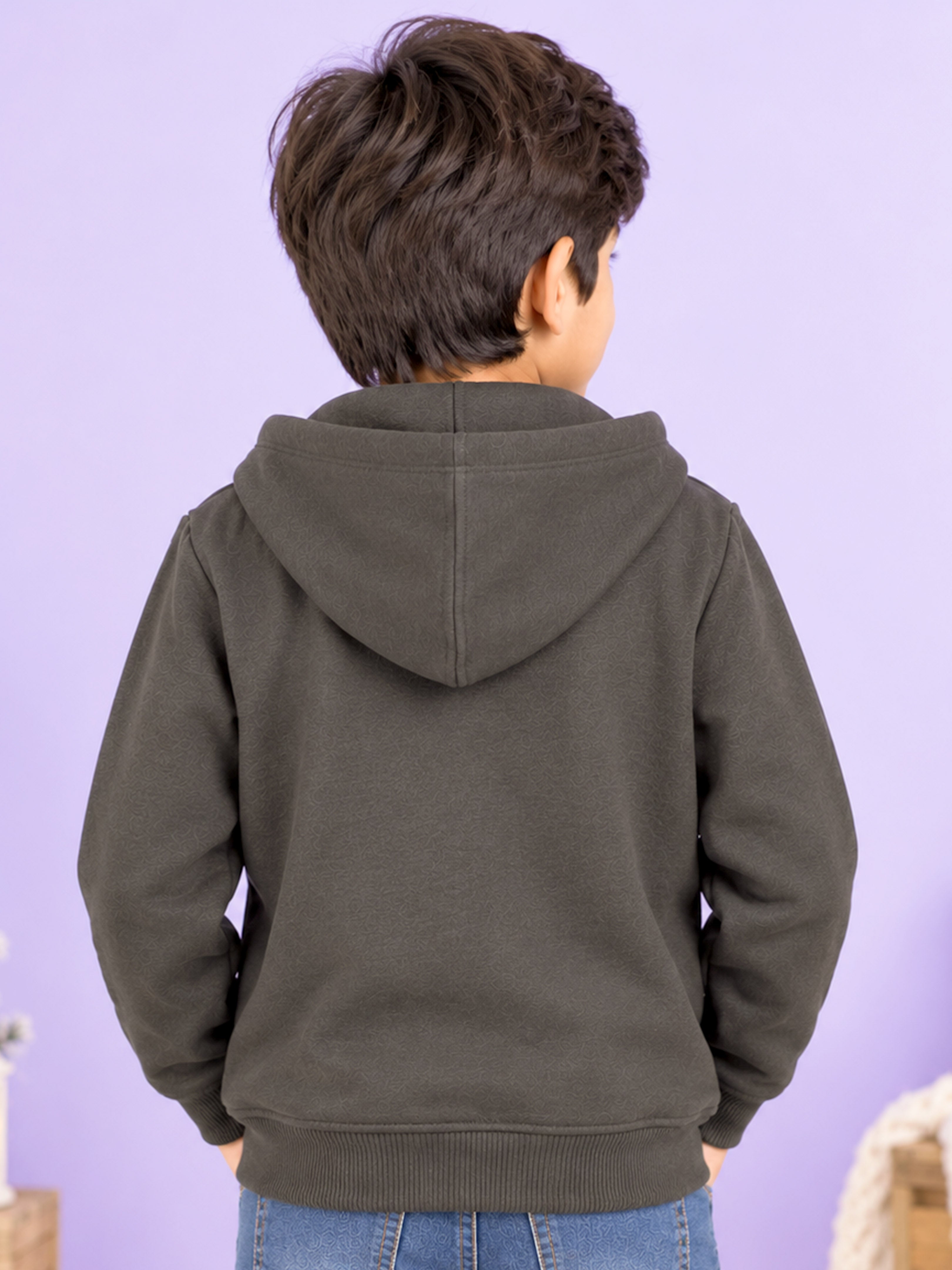 Kiddopanti Cotton Blend Fleece Full Sleeve Solid Zip Front Open Hooded Sweatshirt