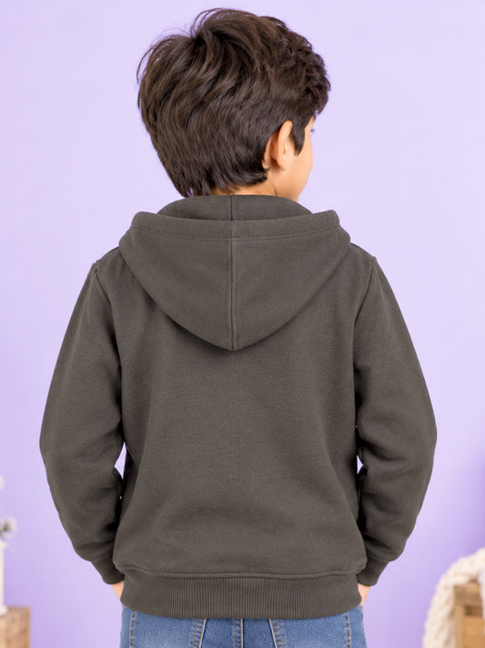 Kiddopanti Cotton Blend Fleece Full Sleeve Solid Zip Front Open Hooded Sweatshirt
