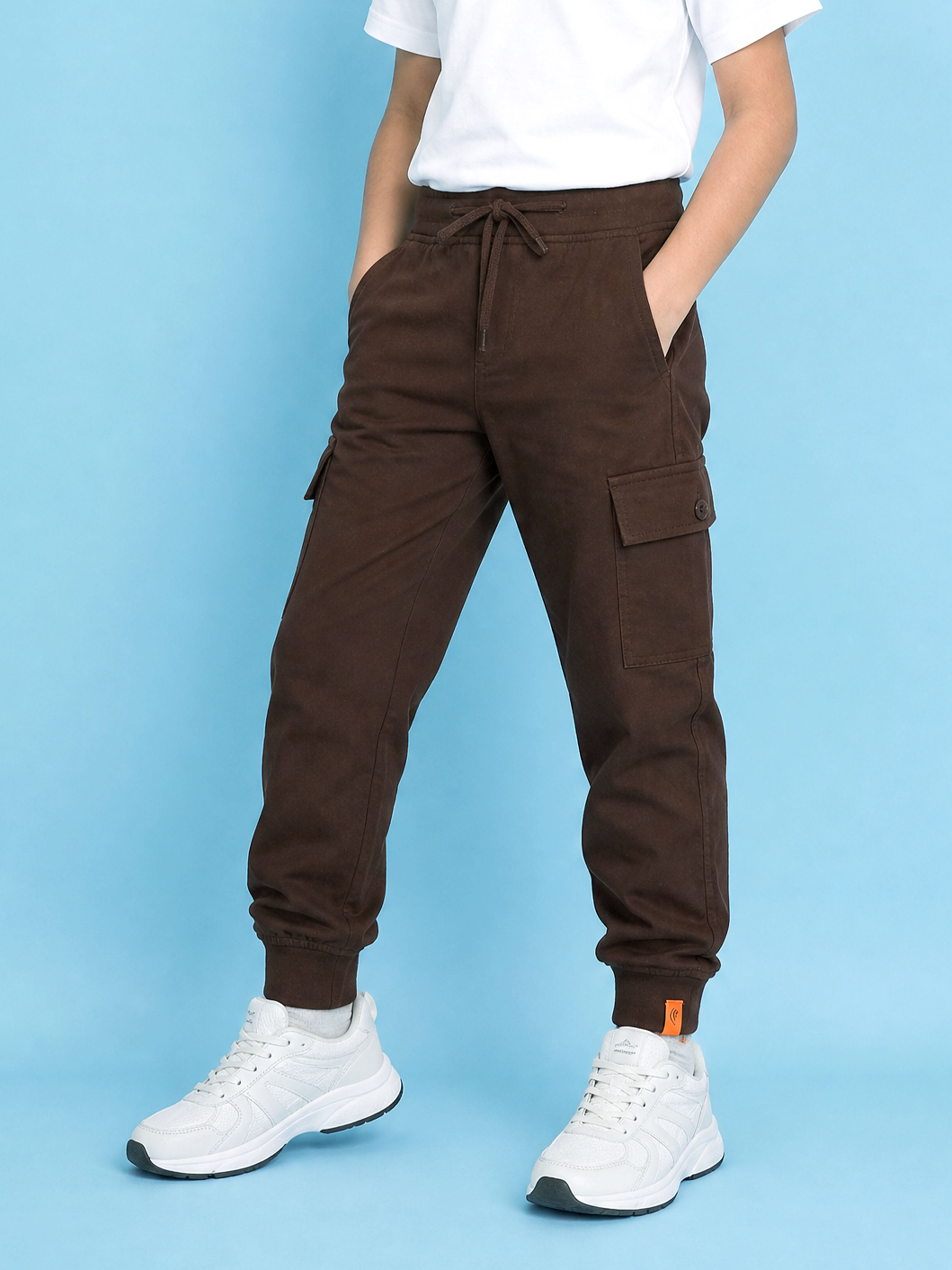 Kiddopanti Boys Cotton Knit Solid Cargo Jogger Pants